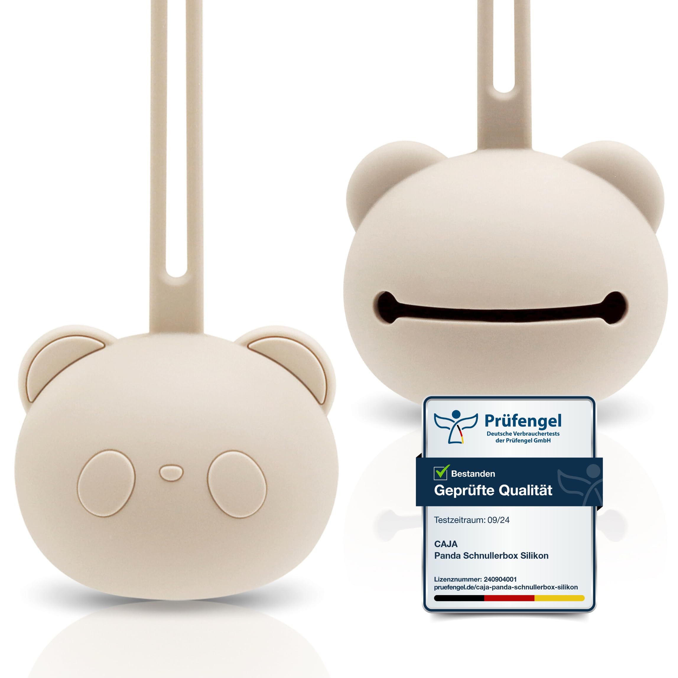 CAJA Schnullerbox Schnulleraufbewahrung aus Silikon BPA frei hygienische Aufbewahrung für Babys und Kleinkinder Panda Design hochwertiges Baby Zubehör Geschenk zur Geburt und Baby Erstausstattung