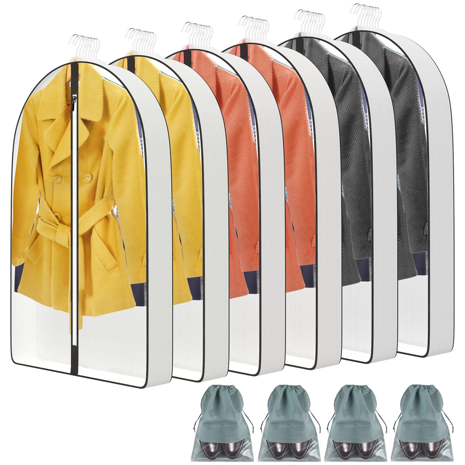 Sofier 6Pcs Garment Bags for Hanging Clothes Gusseted Suit Bags Large Capacity Cover Bags with Zipper for Closet Storage Dress Coat Sweater Shirt