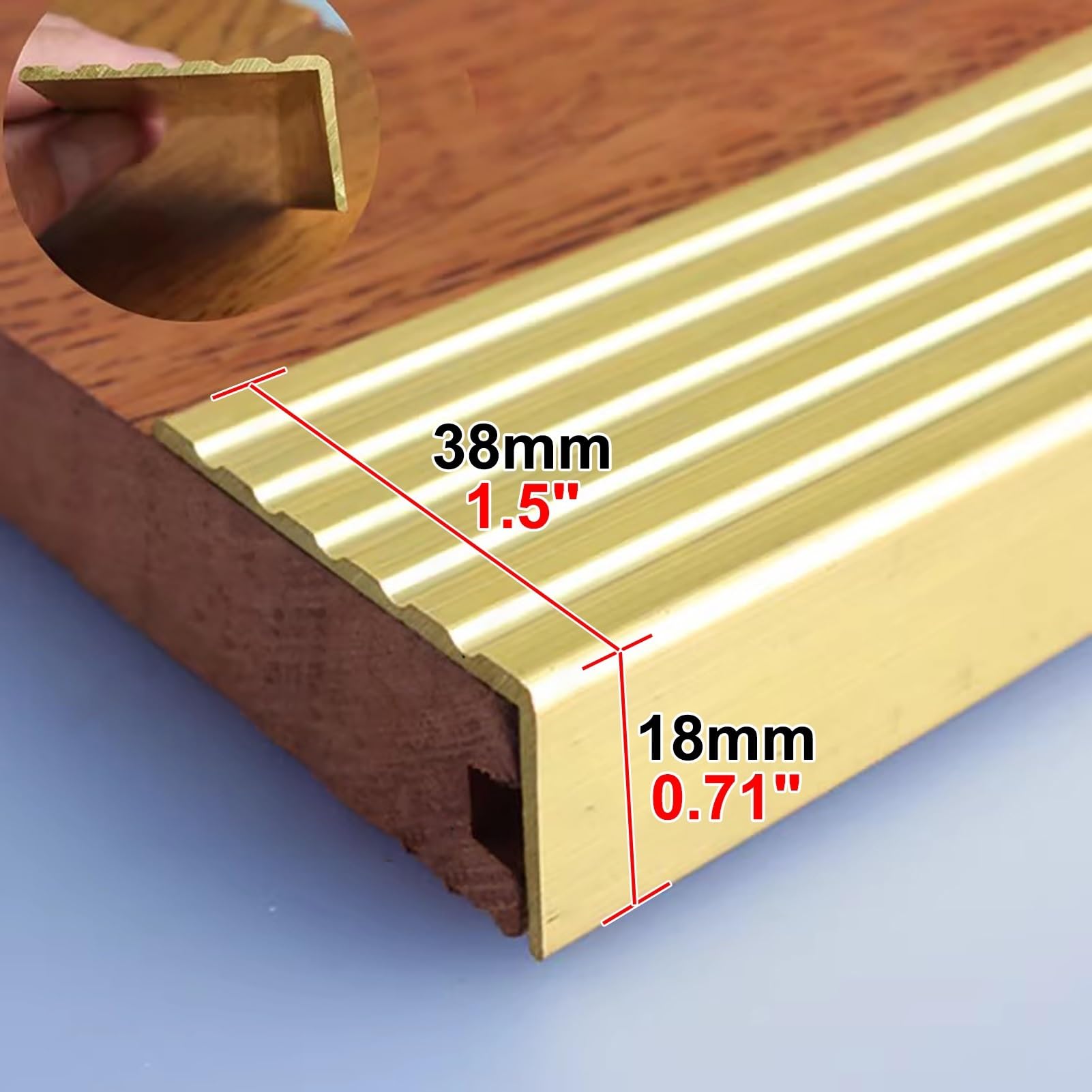 Perfil de Transición Perfiles Latón Extra Estrechos para Remates de Escaleras, Protector Antideslizante Forma L Para Bordes Escaleras, 18 25 28 30 34 38 48mm(38x18mm(1.5x0.71"))