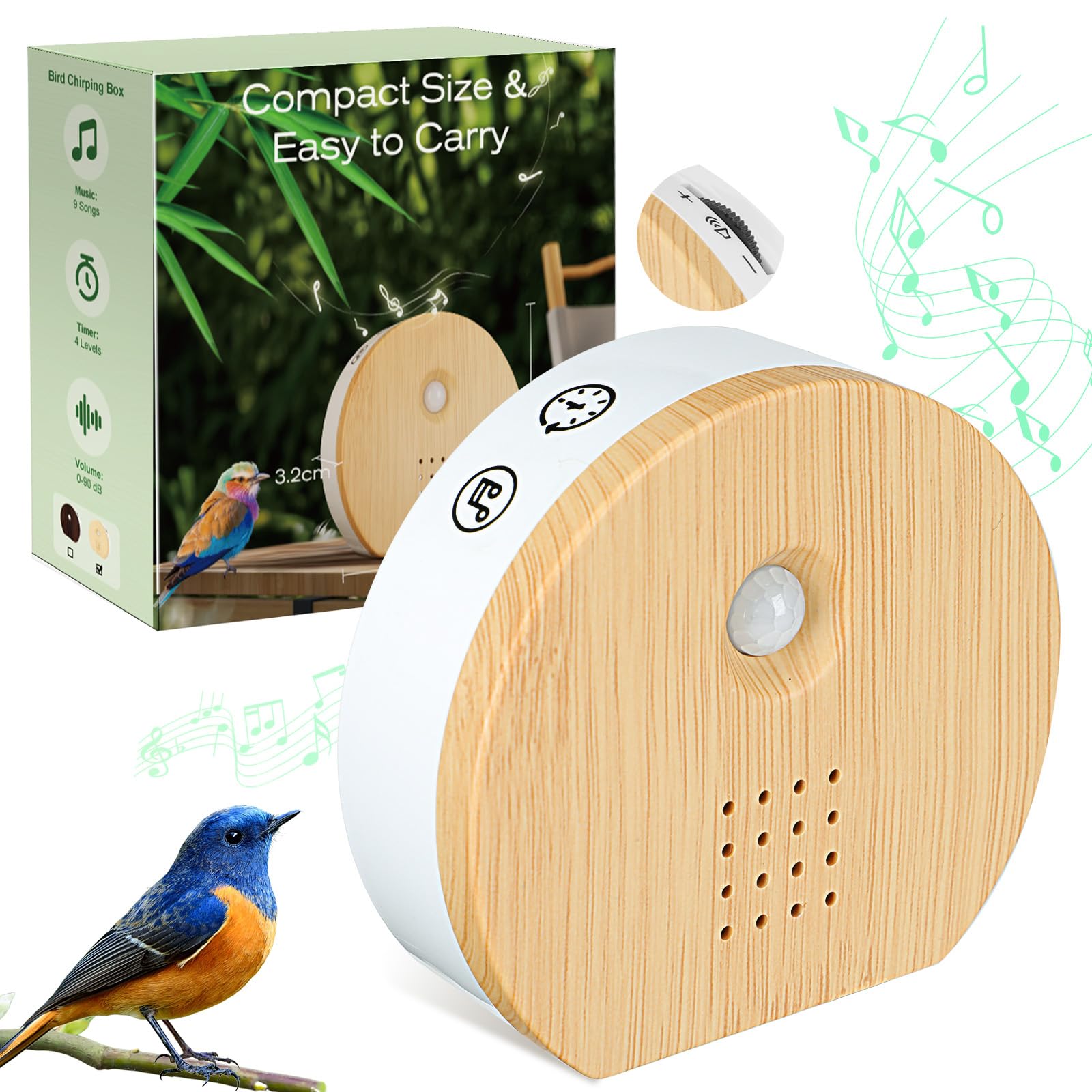 Vogelgezwitscher Bewegungsmelder Box, Acemall Vogelgezwitscher Vogelzwitschern, Naturgeräusche Box mit Timer, 9 Vogelgesang, Bachgeflüster & Waldquelle für Toilette Spa und Entspannung