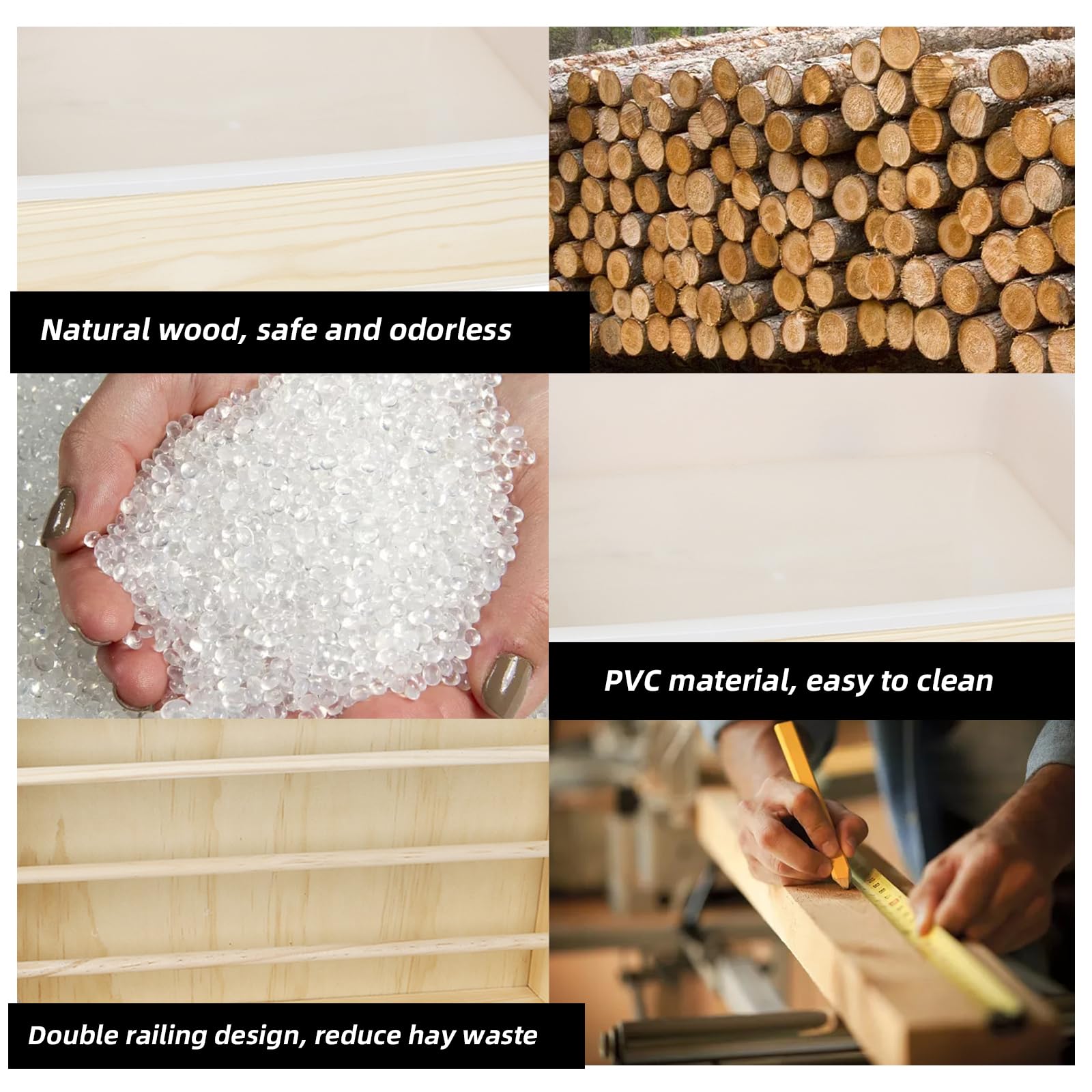 Multifunktionale große Heuraufe mit Toilette, Holztrog für Kaninchen, Heuraufe, komplett mit Tränke und Futternapf, geeignet für Kaninchen, Meerschweinchen, Hamster, Kleintiere (2-in-1)