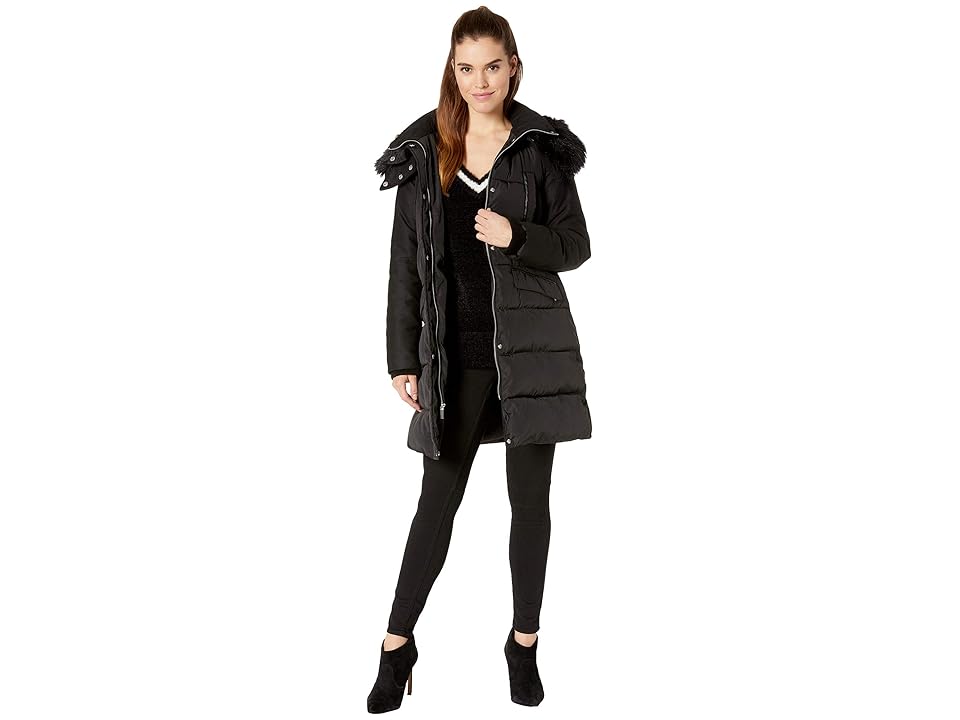 

French Connection Faux Fur Wool Four-Pocket w/ Hood (Black) Women's Coat