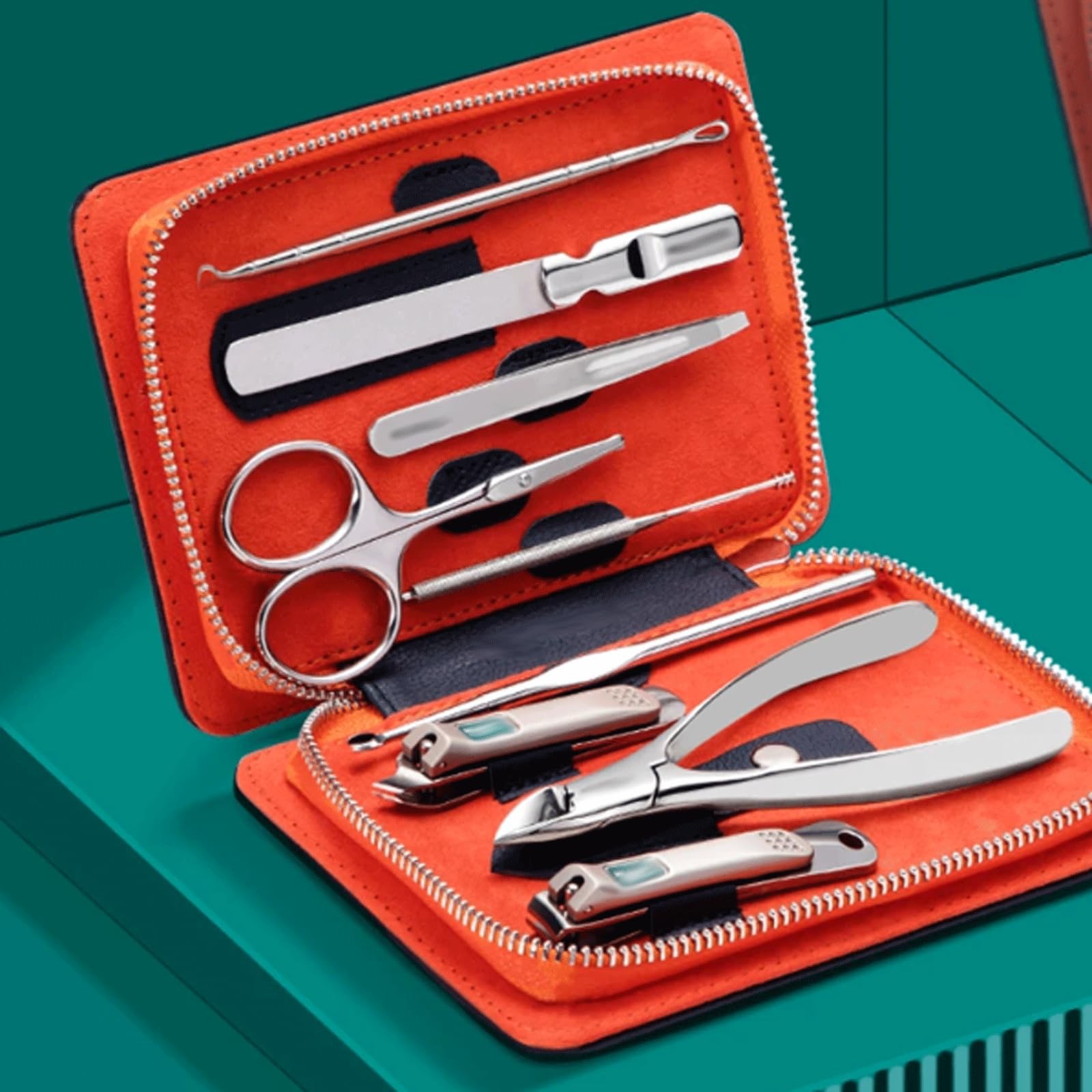 Kit de manicura de Acero Inoxidable, Herramientas Profesionales de manicura con Estuche de Cuero, Herramienta de Cuidado Personal para uñas Gruesas, 9 Uds.