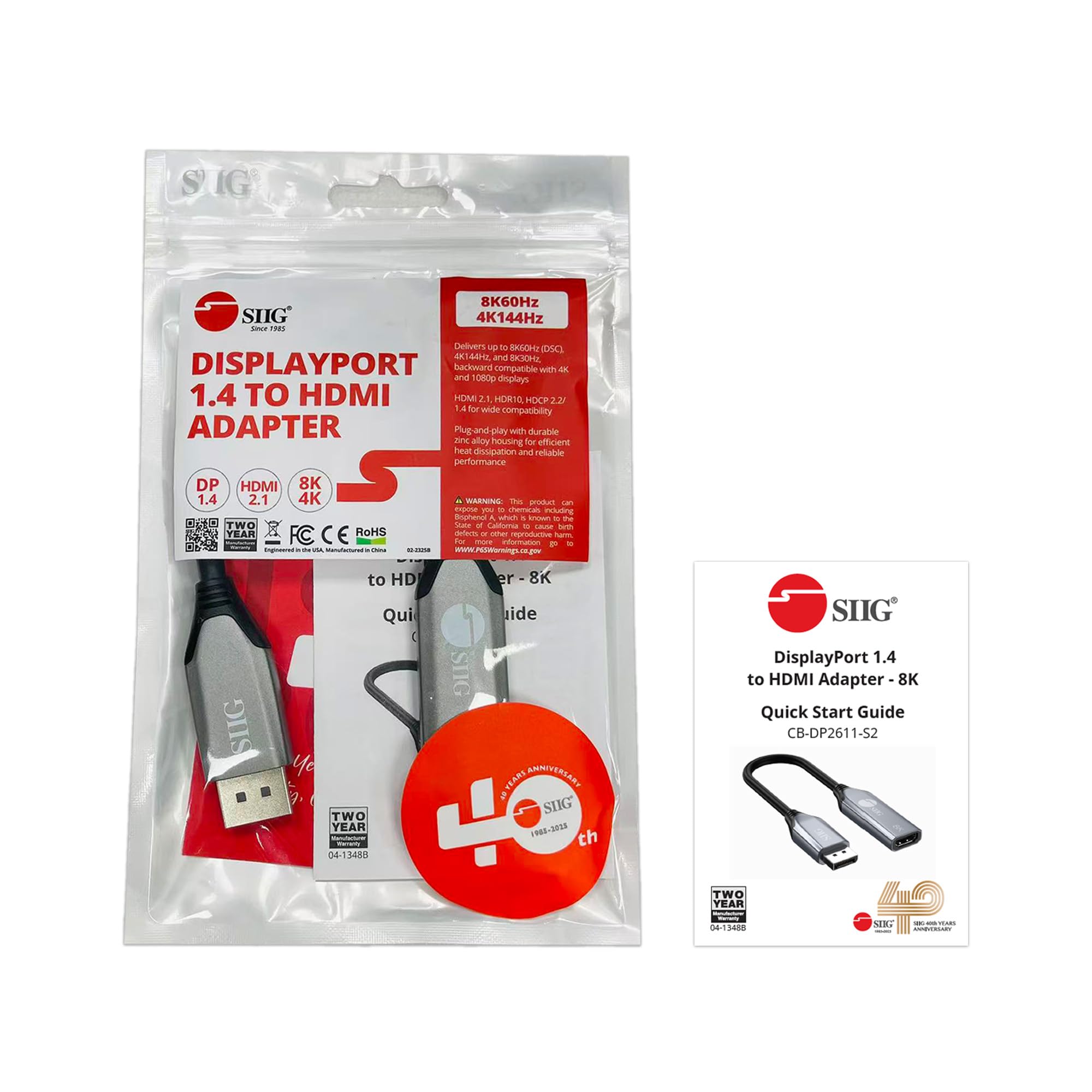 SIIG Adattatore attivo DisplayPort a HDMI 8K, ingresso video DP 1.4 a uscita HDMI, unidirezionale, supporta 8K 60Hz e 4K 144Hz con HDR e DSC, DP a HDMI Monitor Cable Adapter (CB-DP2611-S2)