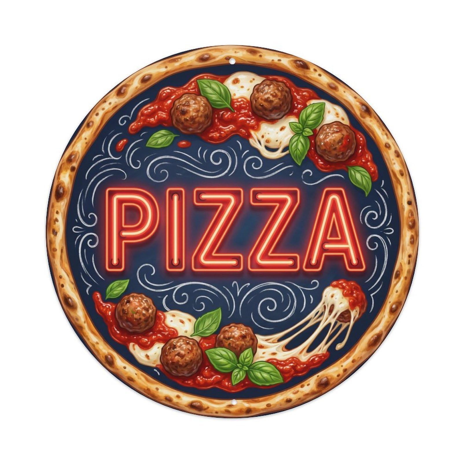 Sauce Basil Meatball Pizza Italian Cuisine Metal Tin Sign
