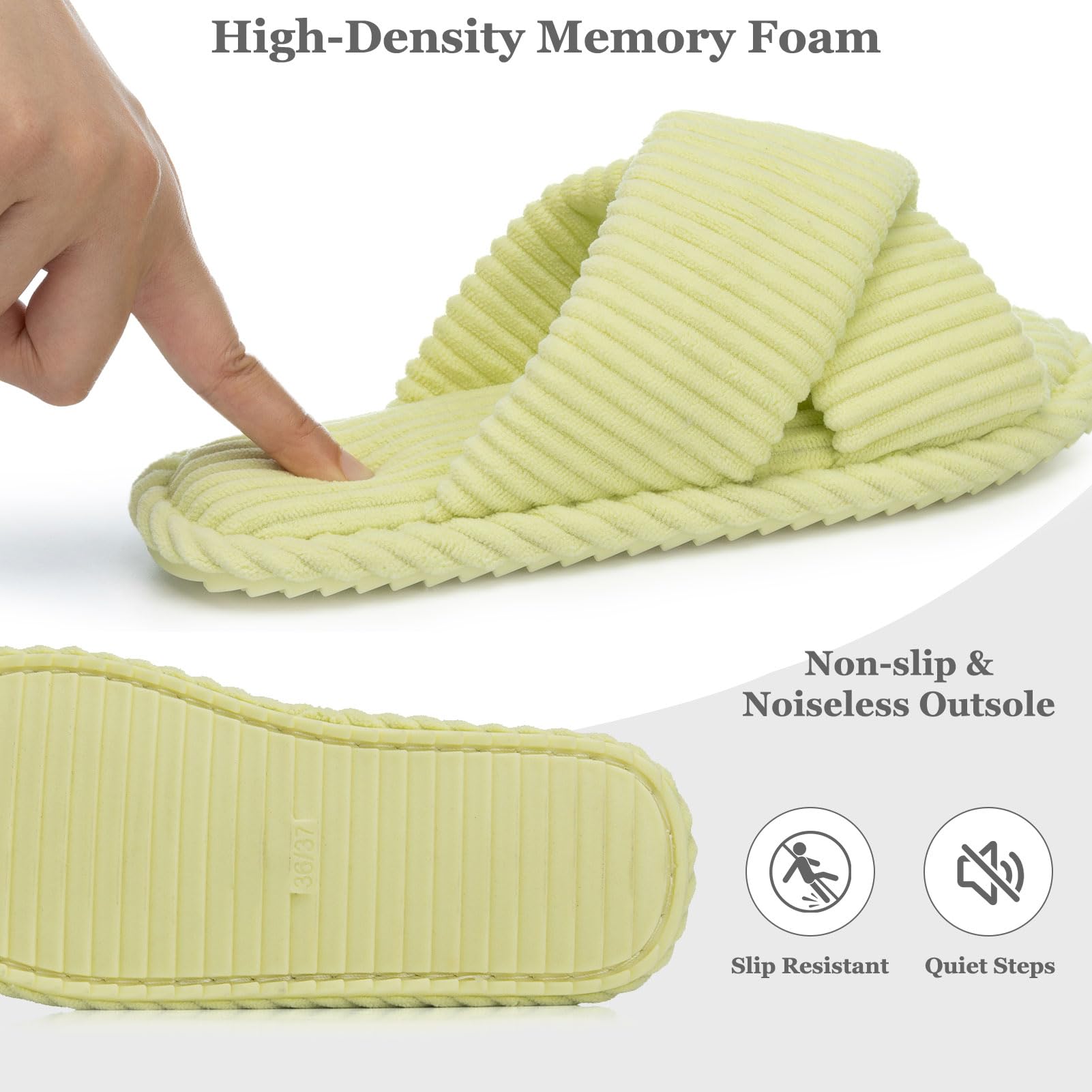 GOEWY Damen Hausschuhe mit Memory Foam Kordstoff-Wohnschuhe fürs Schlafzimmer, offener Zehen, Querriemen-Schleife, rutschfeste Sohle. Bequeme Trend-Slide als stylisches Geschenk. | Crossbands Cozy Cord-Slides, rutschfeste, leichte Sohle, für drinnen und d