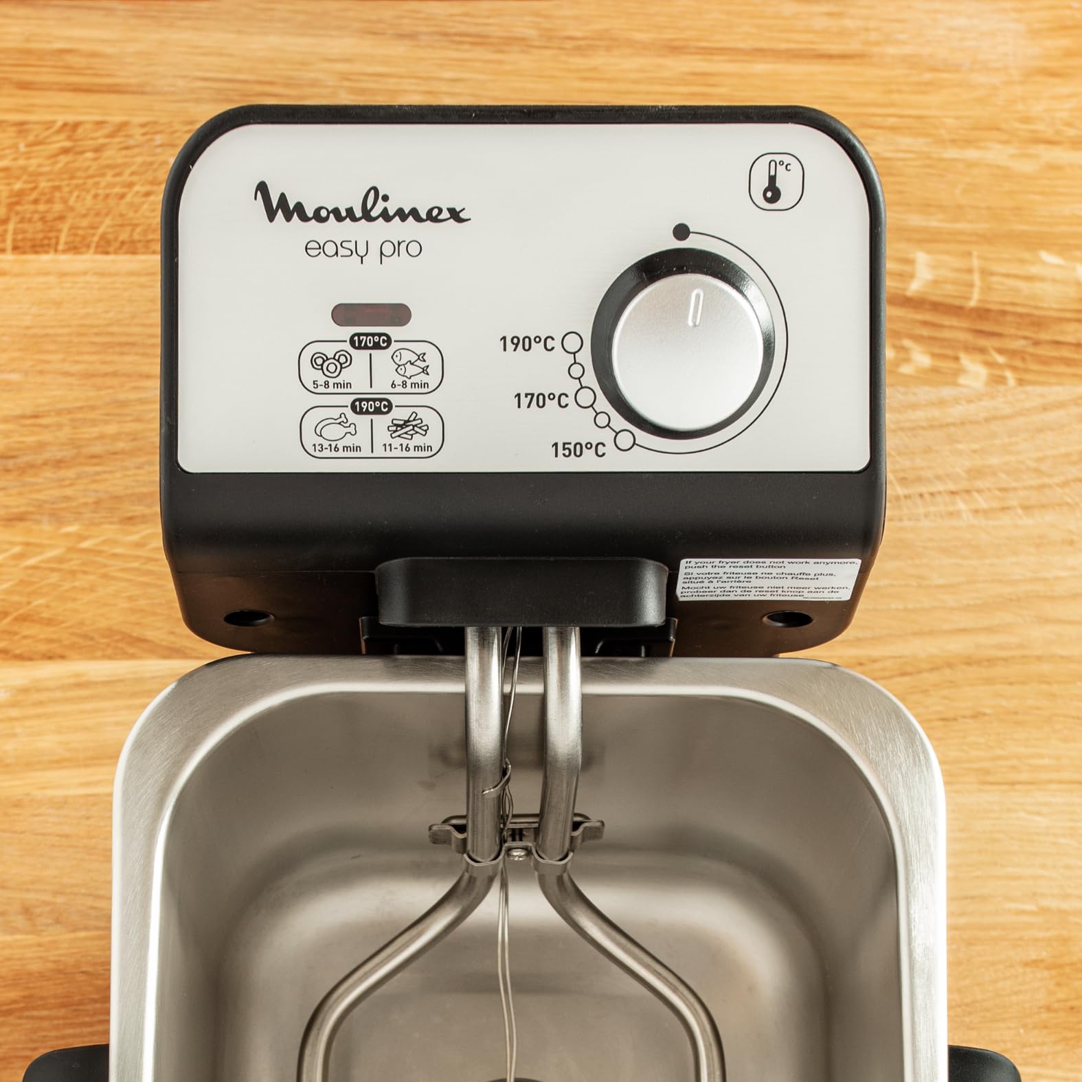 Moulinex Easy Pro AM338070 - Freidora 2300 W de 3 litros con cuba extraíble de acero inoxidable apta para lavavajillas, con 2 niveles de cocción, termostato regulable y ventana transparente
