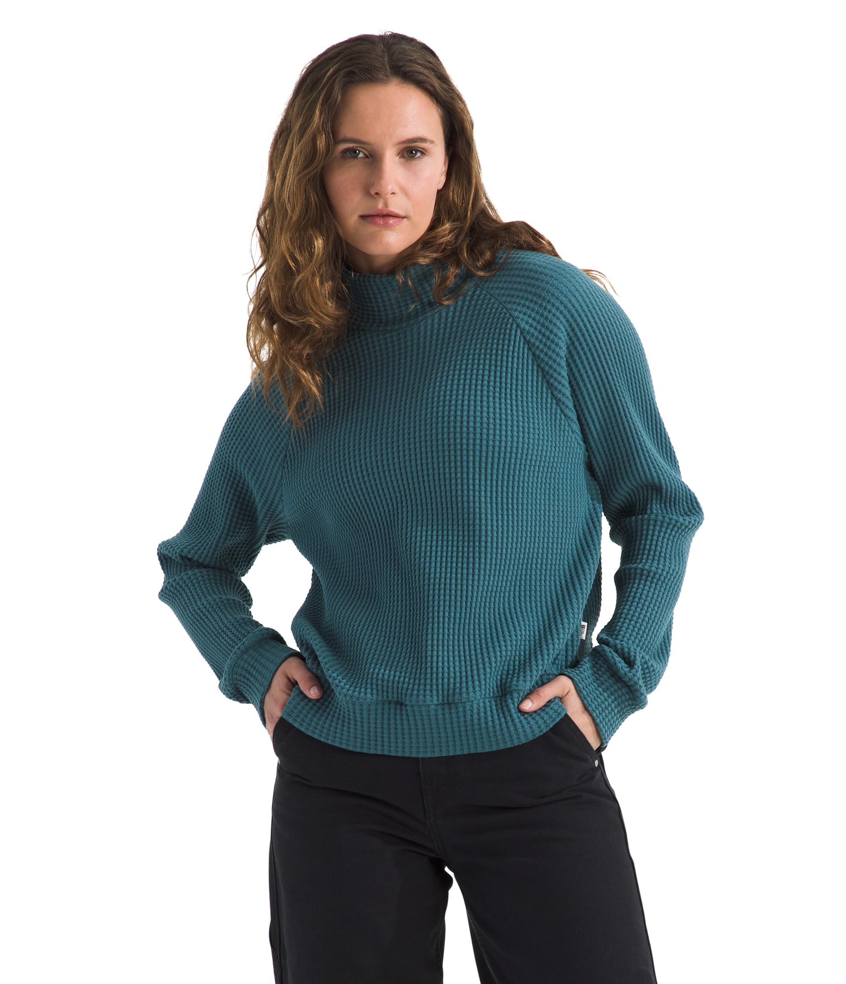 THE NORTH FACE Women's Long Sleeve Mock Neck Chabot Shirt | Cotton Thermal Shirt With Raglan Sleeves & Funnel Neck