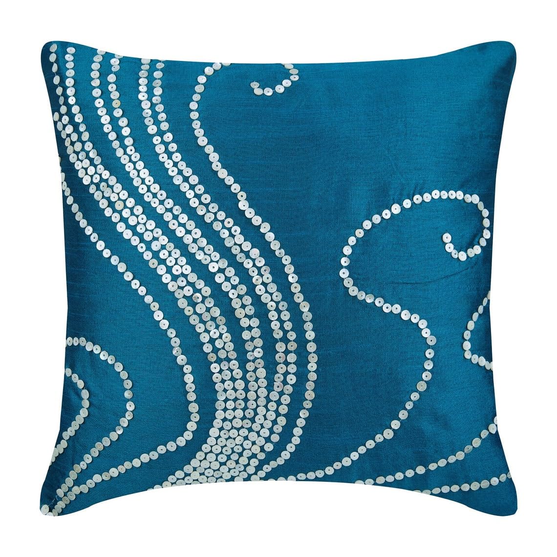 The HomeCentric Blue Cushion Covers, Mother Of Pearls Pack of 2, 40x40 cm (16x16 inch) Cushion Covers, Square Silk Cushioncase, Contemporary Decorative Throw Cushion Covers, Striped - Undersea Magic โ image 1