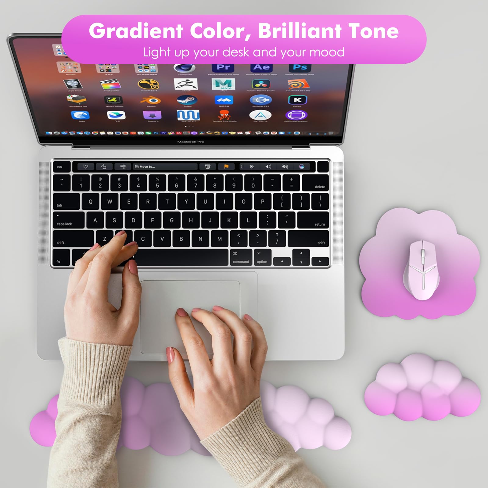 MoKo Reposamuñecas de Nube, Reposa Muñecas Ergonómico Nube para Teclado y Ratón, Reposa Muñecas de Poliéster Duradero para Teclado, Ratón, Oficina, Juegos, Ordenador, Portátil, Rosa