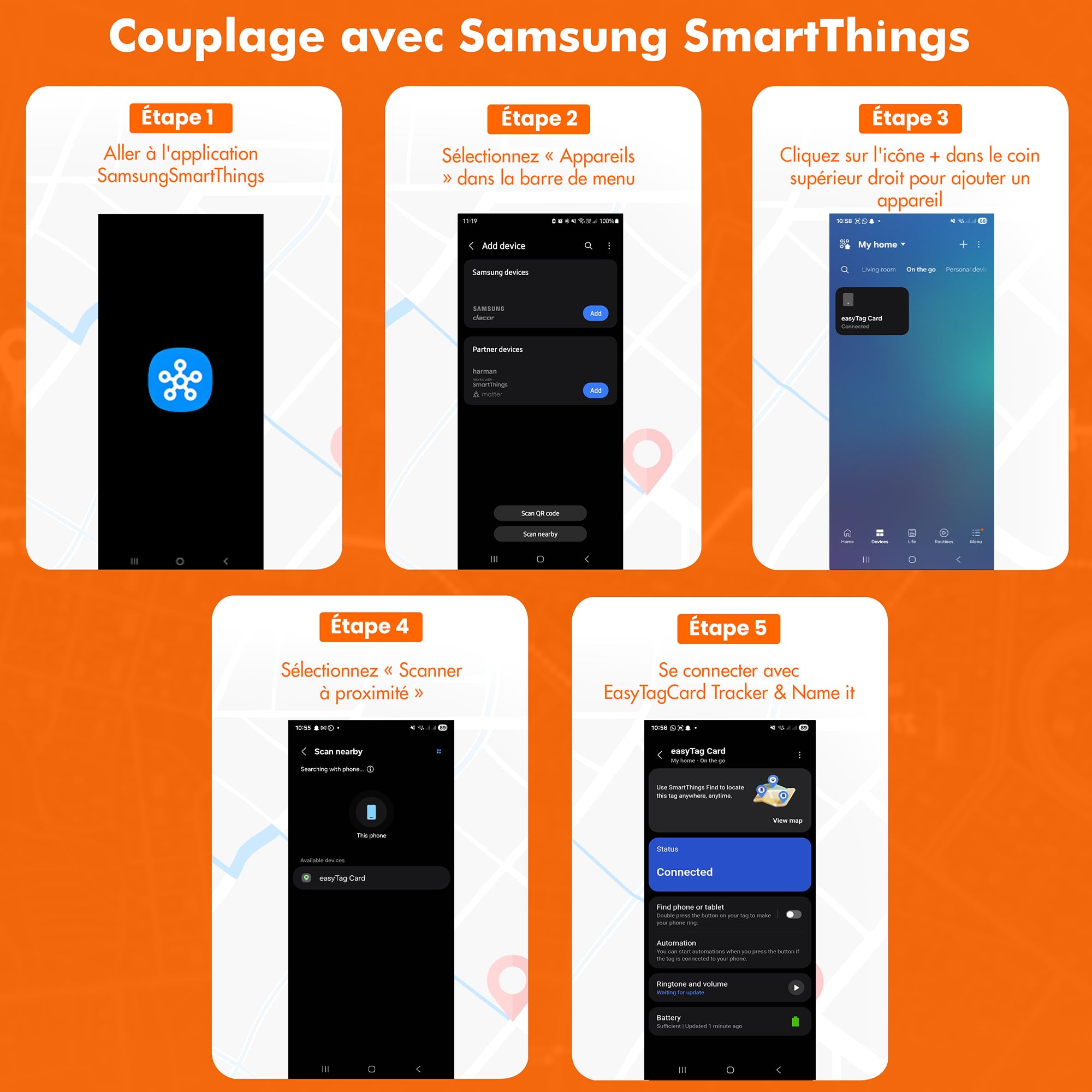 easyTag Card Tracker (Uniquement pour Samsung) - Suivi Global Instantané Traqueur Android Slim pour Portefeuilles, Sacs, Valises et Bagages. Compatible avec l'Application Samsung SmartThings