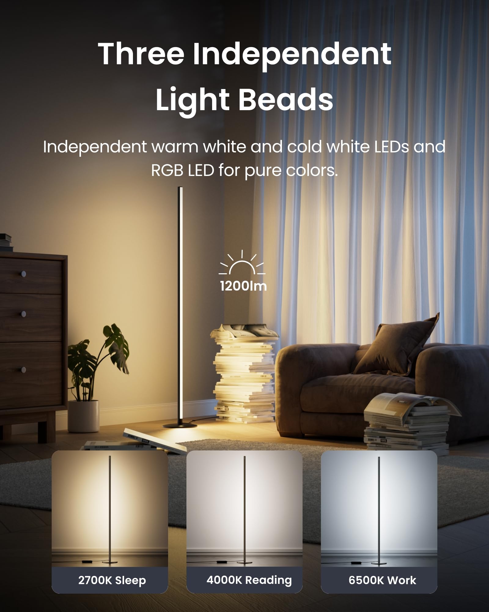 SwitchBot Matter LED Floor Lamp, RGBCCT Corner Lamp Work with Apple Home, Alexa, Google Home, APP & Remote Control - Image 4