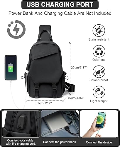 Miniatura 3 de Black Sling Bag for Men Women, Mini Anti Theft One Strap Motorcycle Sling Backpack, Small Sling Chest Bag Daypack Crossbody Backpack for Casual