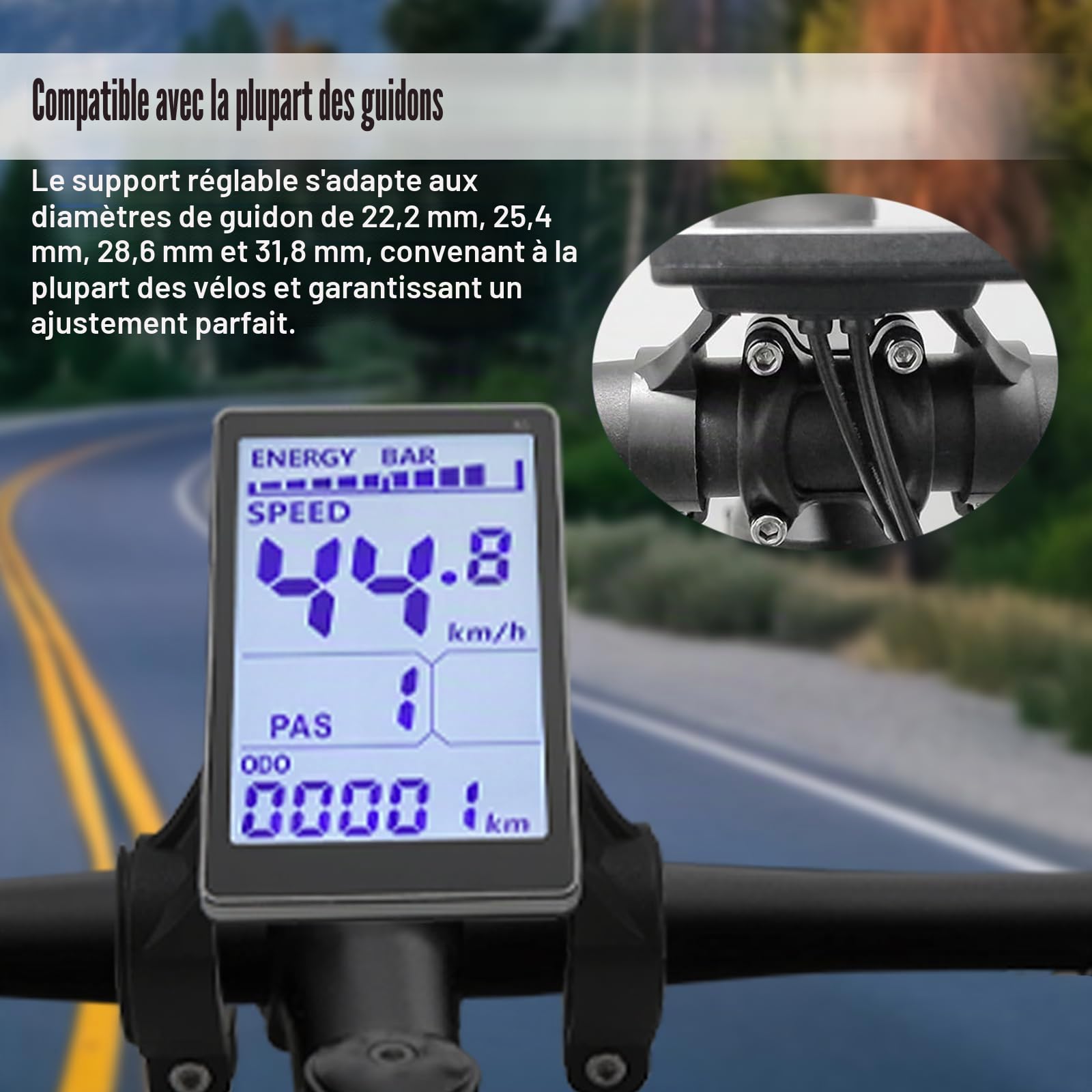 Écran LCD pour vélo électrique, Compteur LCD pour vélo électrique 24V 36V 48V 60V 5 Broches avec Prise étanche, écran de Panneau de Scooter électrique Accessoires pour vélos électriques 31,8 22,2 mm