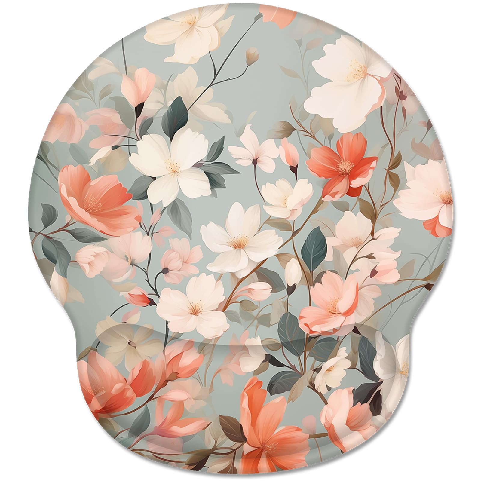 Hancynir Ergonomic Mouse Pad Wrist Support, Flower Floral Gel Mouse Pads with Wrist Rest, Comfortable Pain Relief Mousepad with Non-Slip PU Base for Gaming Work Desk Accessories Office Decor