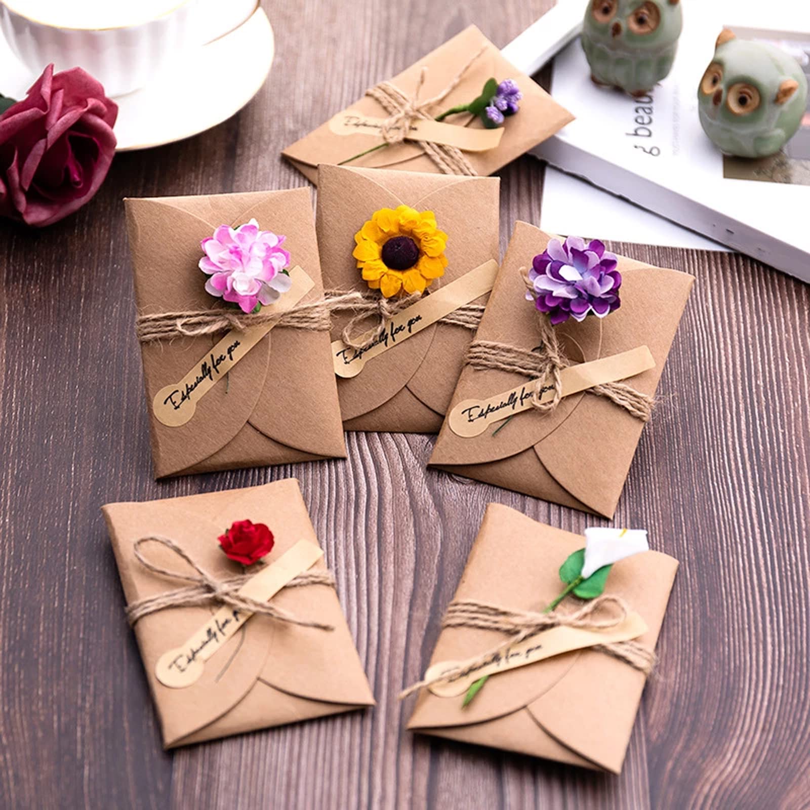 Lot De 25 Mini Enveloppes Avec Cartes Bleu Saphir - Format 100x70 Mm - Papier Kraft 100% Recyclé