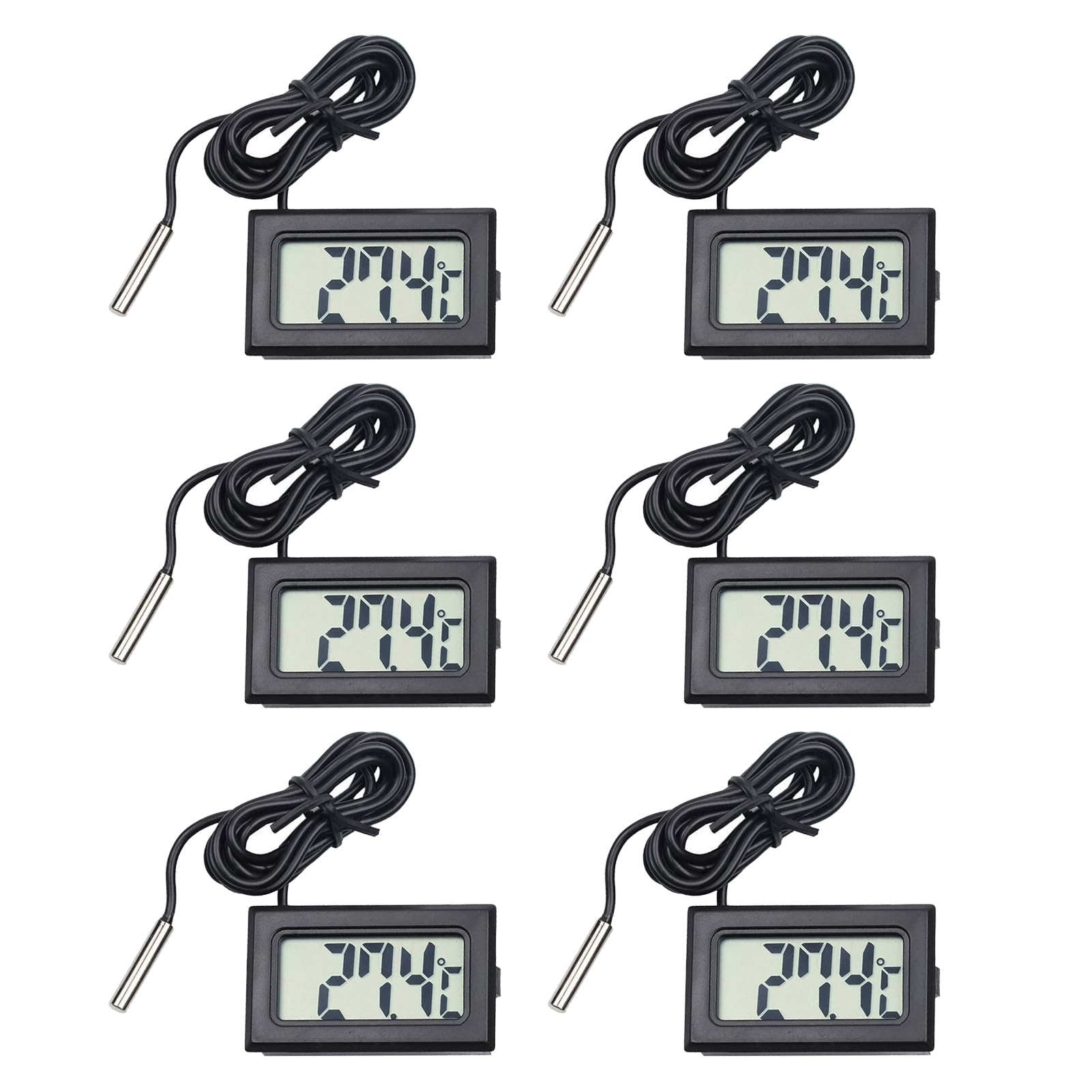 6 Pièces thermometre frigidaire, thermomètre aquarium avec sonde?Mini Thermomètre Numérique LCD Température pour Réfrigérateur et Congélateur, Étanche, Affichage LCD Clair, Fonction Mémoire Min/Max