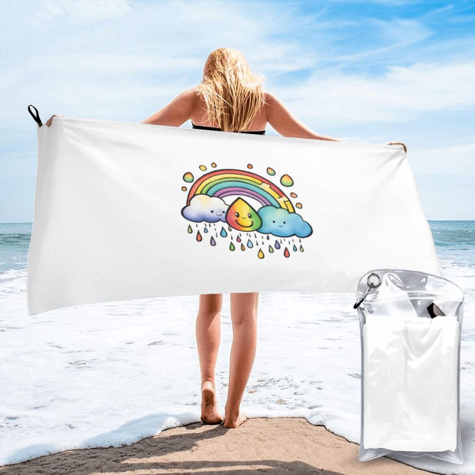 NImongt Rainbow Clouds Raindrop 1 Print Adult Towel Travel Gym Beach Hiking Yoga Camping Lightweight Quick Dry Versatile