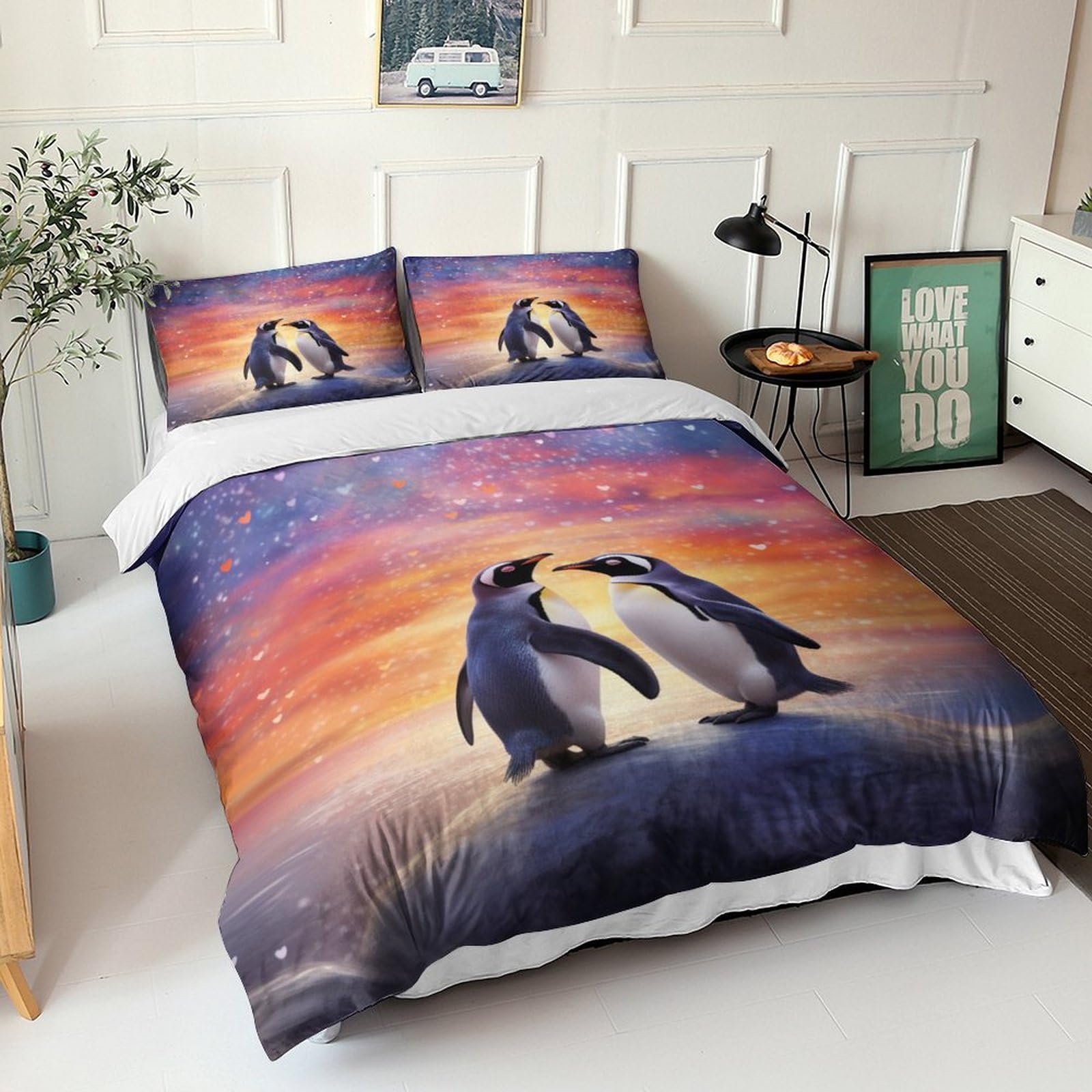 Pärchen Pinguin 3D-Gedruckter Bettwäsche-Set Mit Bettbezug-Set Bedruckt Für Kinder Teenager ErwachseneTagesdecke Bezug Mit Weich Leicht Leichte Pinguin Geschenk Duvet Cover 3-piece King（220x240cm）