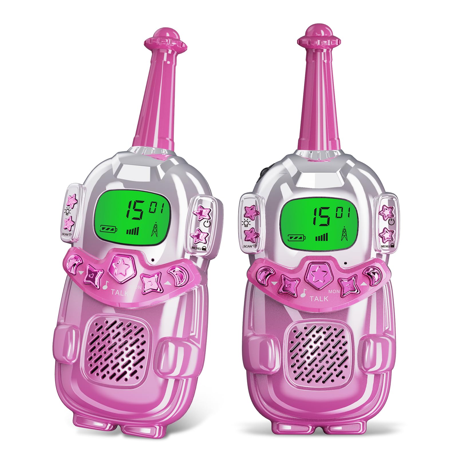 Mini Robot Kids Walkie Talkies 2 Pack,Walkie Talkies for Kids with Backlit LCD Flashlight,3-12 Year Boy Girl Gift,Birthday Christmas Toy Gift,3 KM Range for Camping, Hiking,Outdoor Play (Pink)