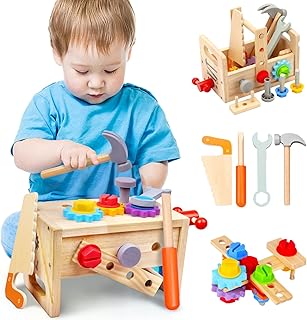Mgtfbg Kids Tool Set - 29 PCS Wooden Toddler Tool with Box, Montessori STEM Educational Pretend Play Construction Toy for 2 3 4 5 6 Year Old Boys Girls, Best Birthday Gift