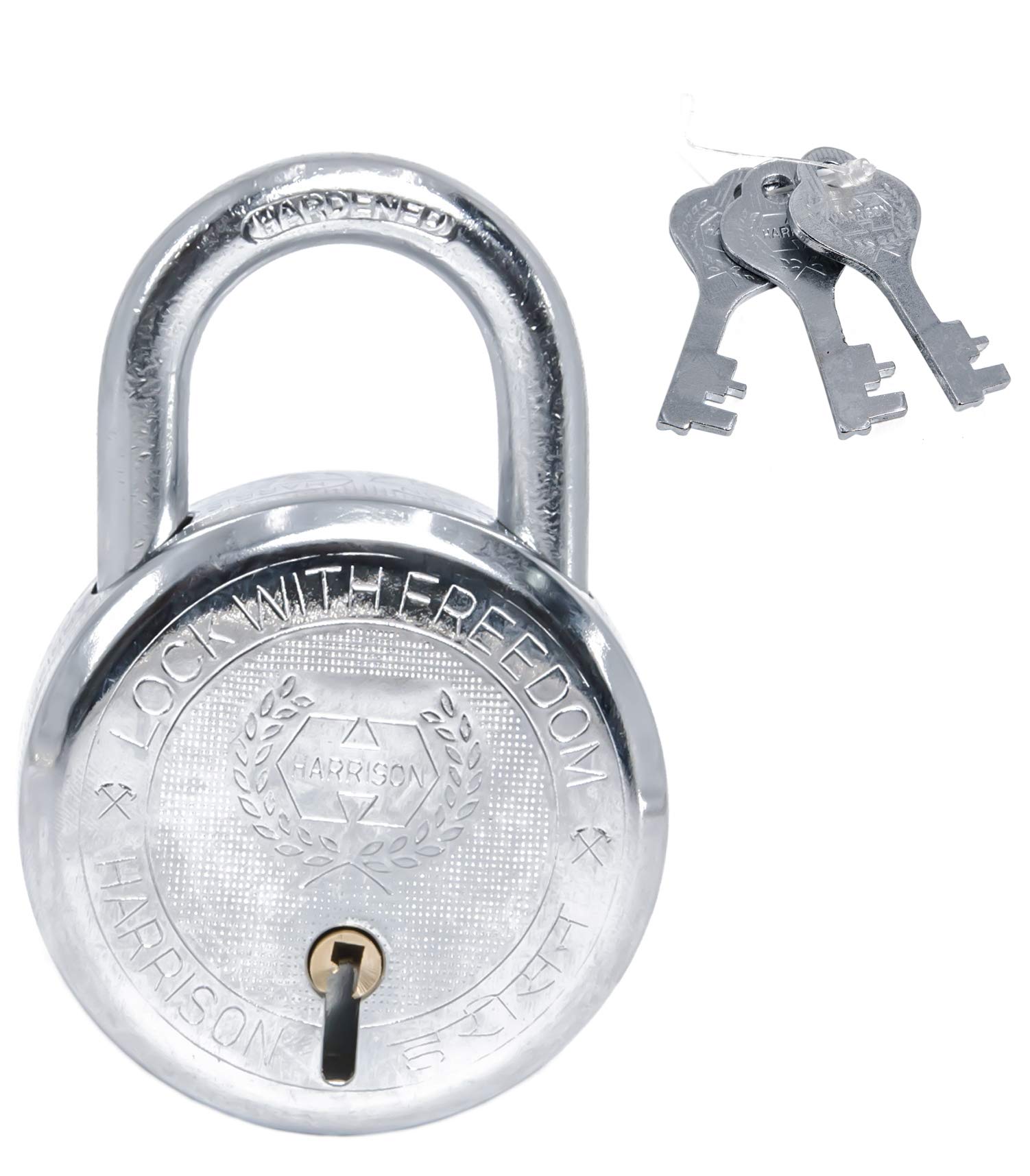 Harrison T-26/BCP-0272_PK 10 Steel 5 Levers Padlock with 3 Keys Each| Silver Finish| Round| Iron Padlock | Used for Travelling, Iron Grills| Pack of 10 — Amazon image 14