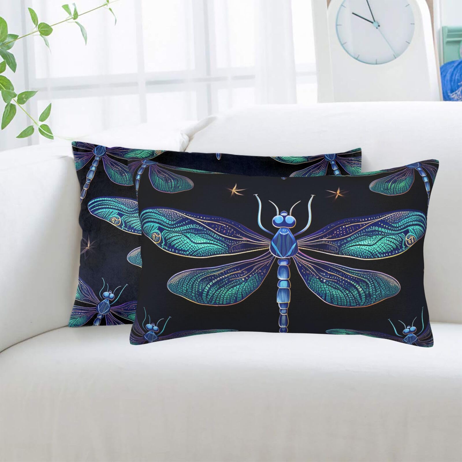 Dragonfly Pattern Dark Blue Standard Pillowcases Sets of 2, Ultra Soft Microfiber Plush Pillow Cases 20"X30" Comfort Decorative Throw Pillow Cover with Hidden Zipper for Bedroom, Sofa, Couch