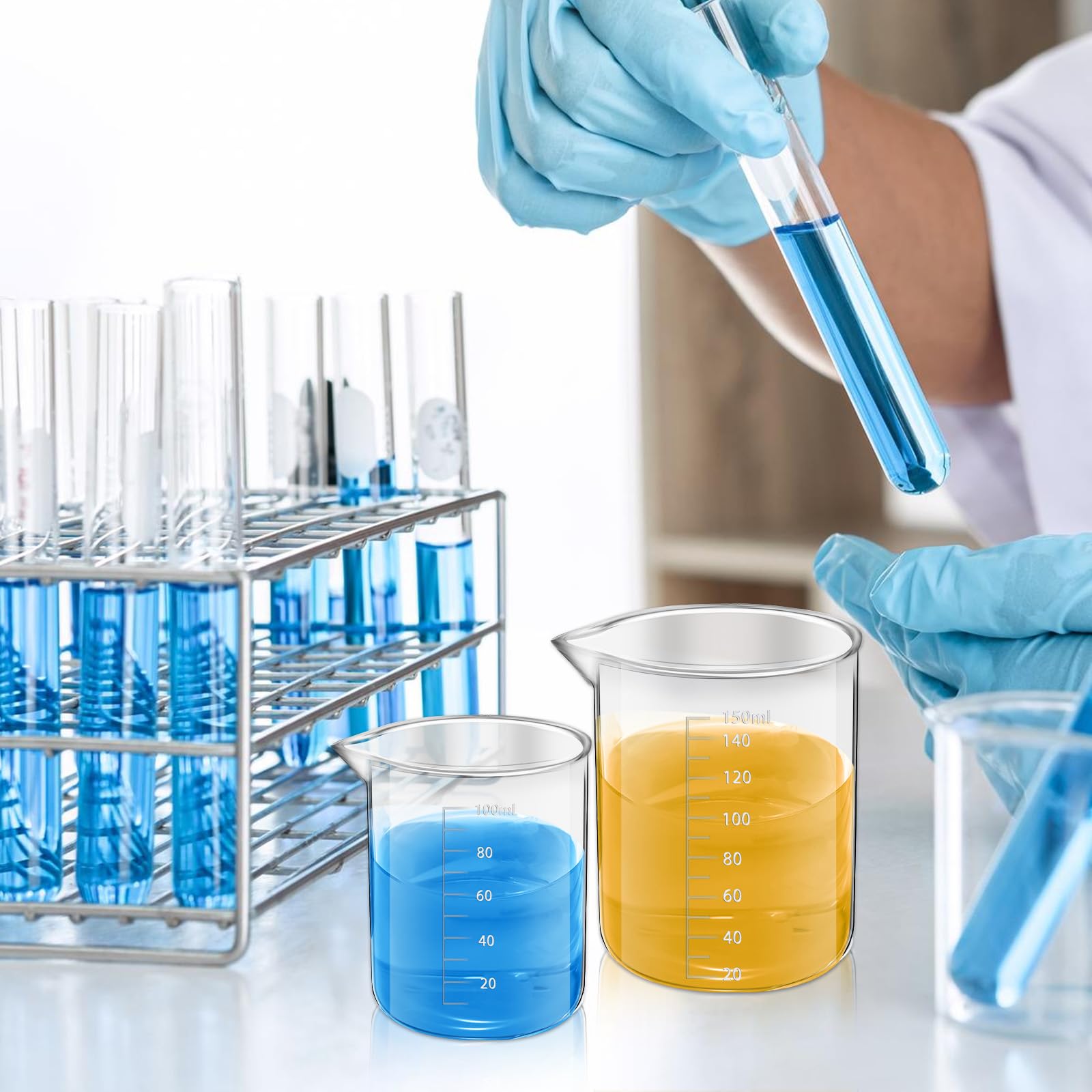 6 szt. plastikowej zlewki, 6 rozmiarów, przezroczysty kubek z miarką PP, kubek do mieszania laboratoryjnych kubków pomiarowych w 500 ml/250 ml/150 ml/100 ml/50 ml, pojemność 25 ml do