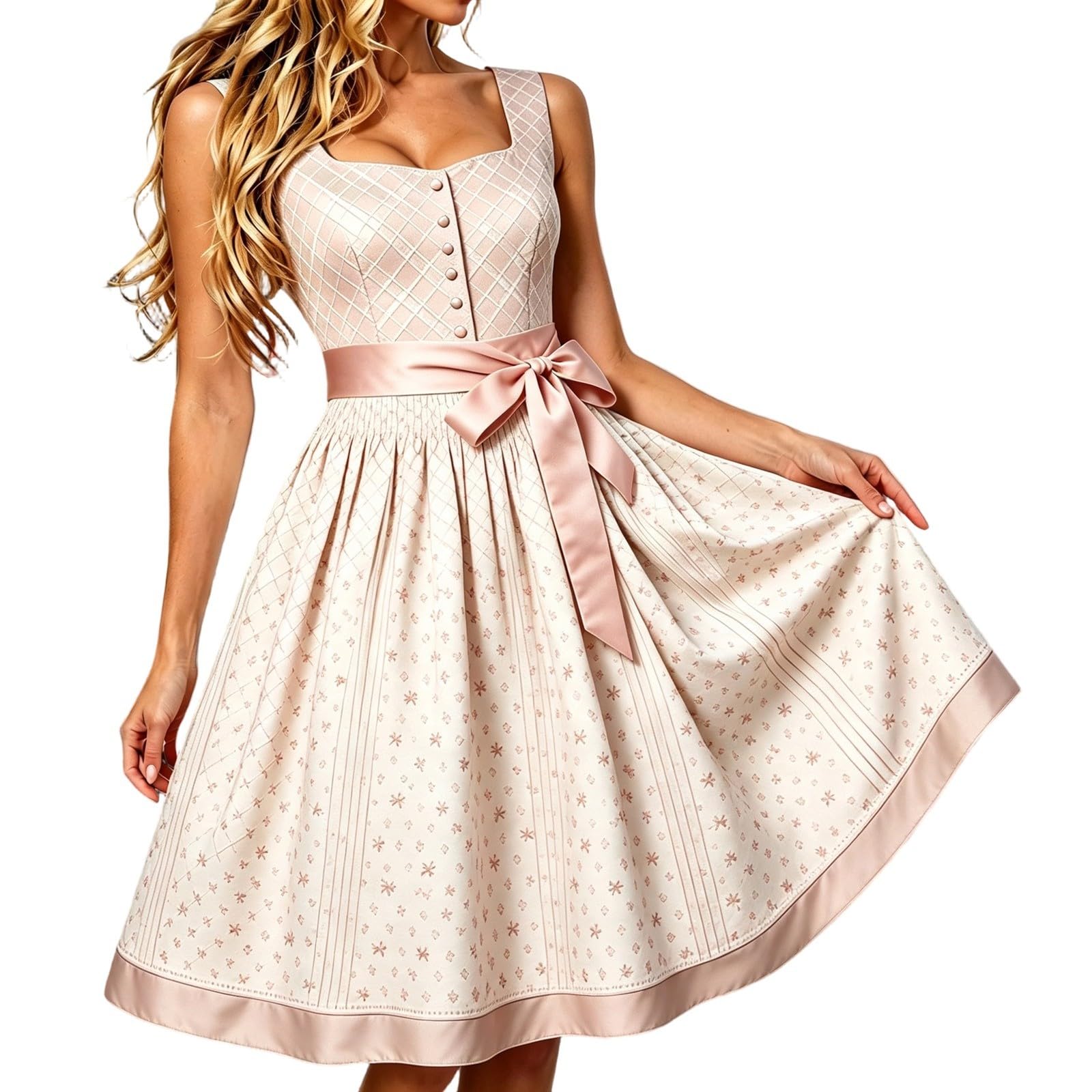 Generisch Dirndl Damen Midi Schlicht 2-teiliges Set,Traditionelles Trachtenkleid mit Schürze,Klassisches Midi Dirndl für Oktoberfest,S-XXL Slim