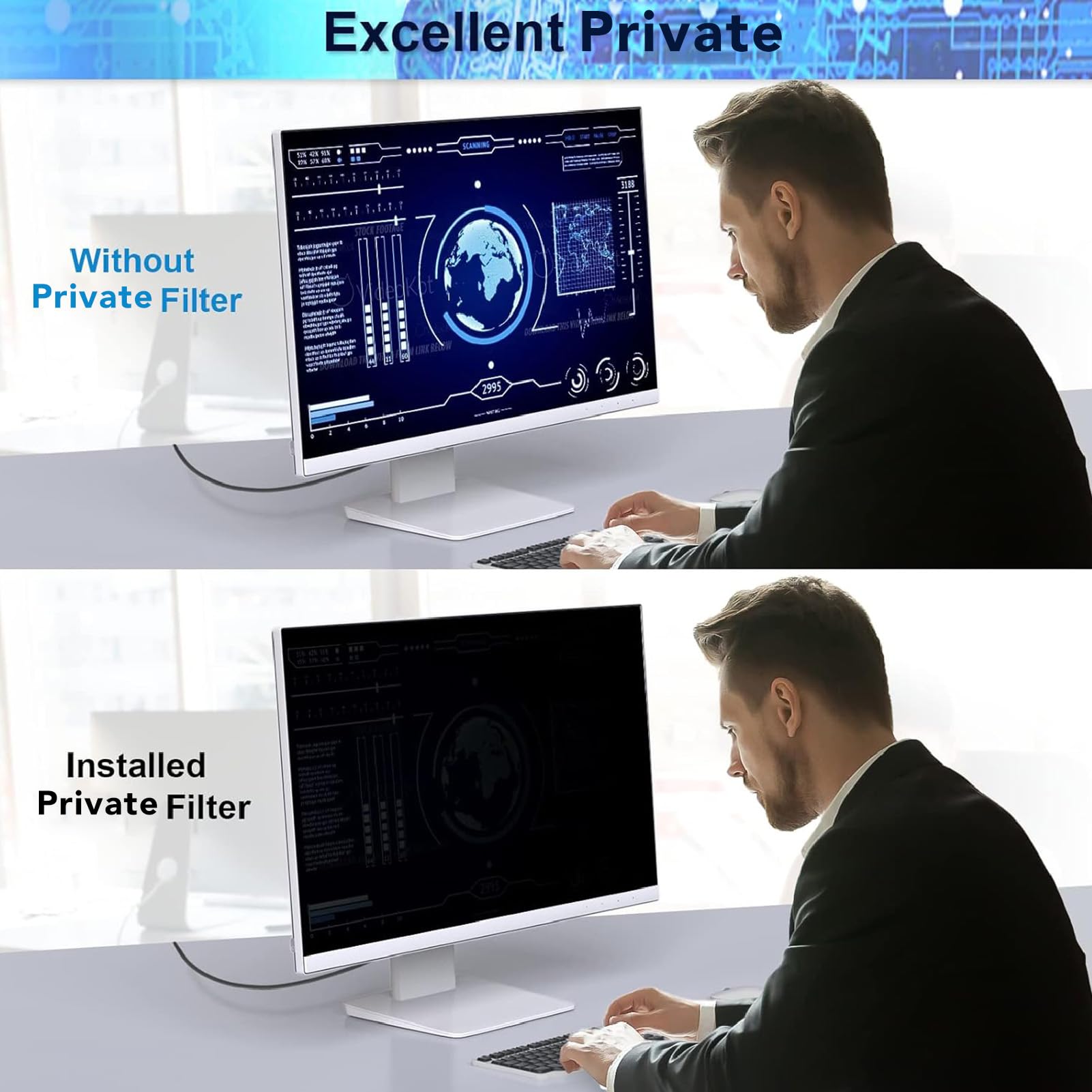 Filtro de Pantalla de Privacidad 16:9 de 24 Pulgadas, Filtro de Privacidad para Monitor de Computadora y Protector Antideslumbrante, Protector de Privacidad de Pantalla