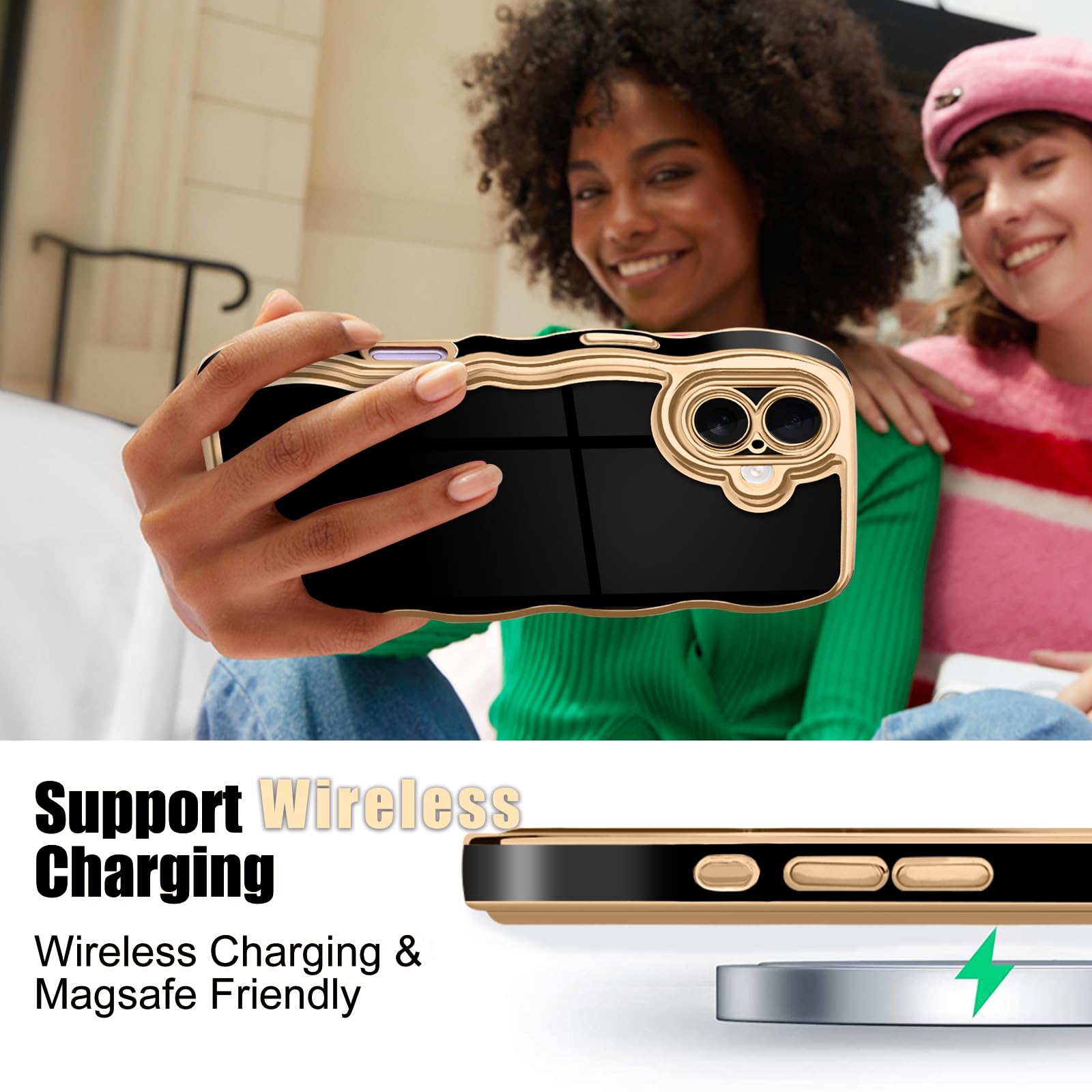 Teageo IPhone 16 Pro Hülle - Elegante Galvanisierte Wellenform, Beige-weiß, Stoßfest & Mit Kameraschutz