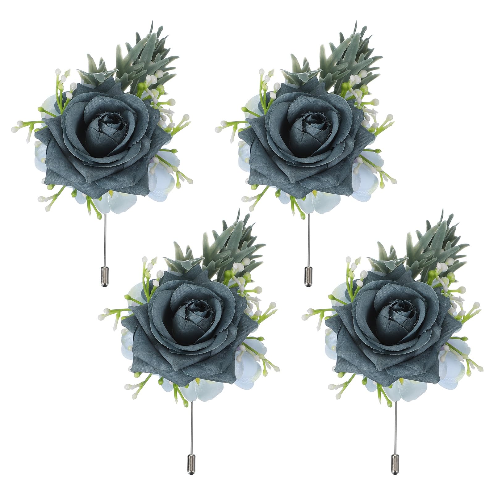 sourcing map 4 Pcs Dark Gray Boutonnieres for Men, Artificial Flower Buttonholes Pocket for Wedding Bride Groom Ceremony Anniversary Prom Party