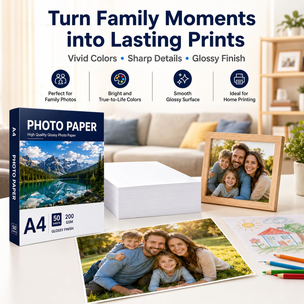 Carta Fotografica A4 Lucida 200g/m² 50 Fogli Bianco Brillante