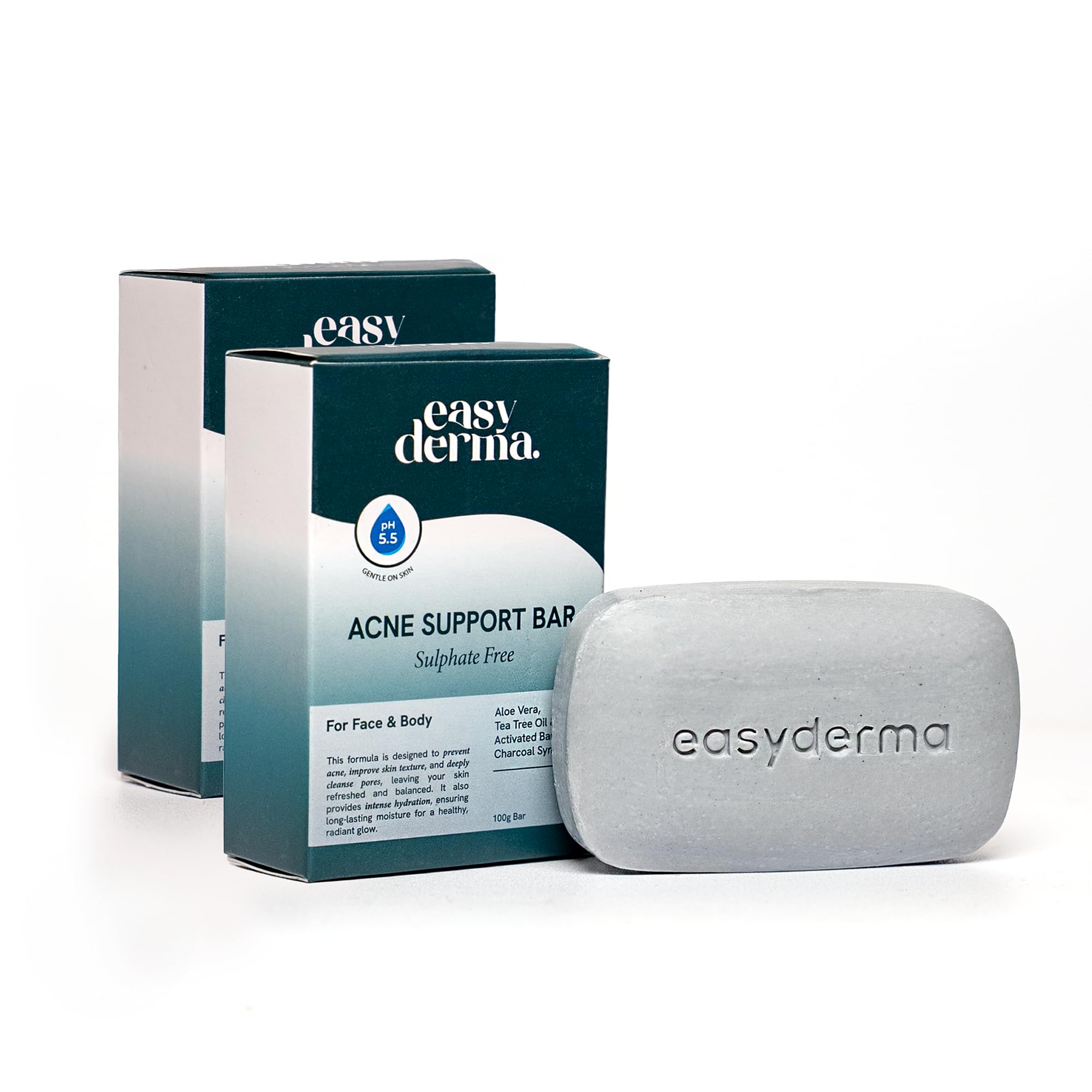 Easyderma Anti Bacterial Acne Bath Body Soap - Pack of 2 | pH 5.5 with Tea Tree Oil, Aloe Vera & Bamboo Charcoal | Bath Soap for Men & Women | For Acne-Prone & Oily Skin