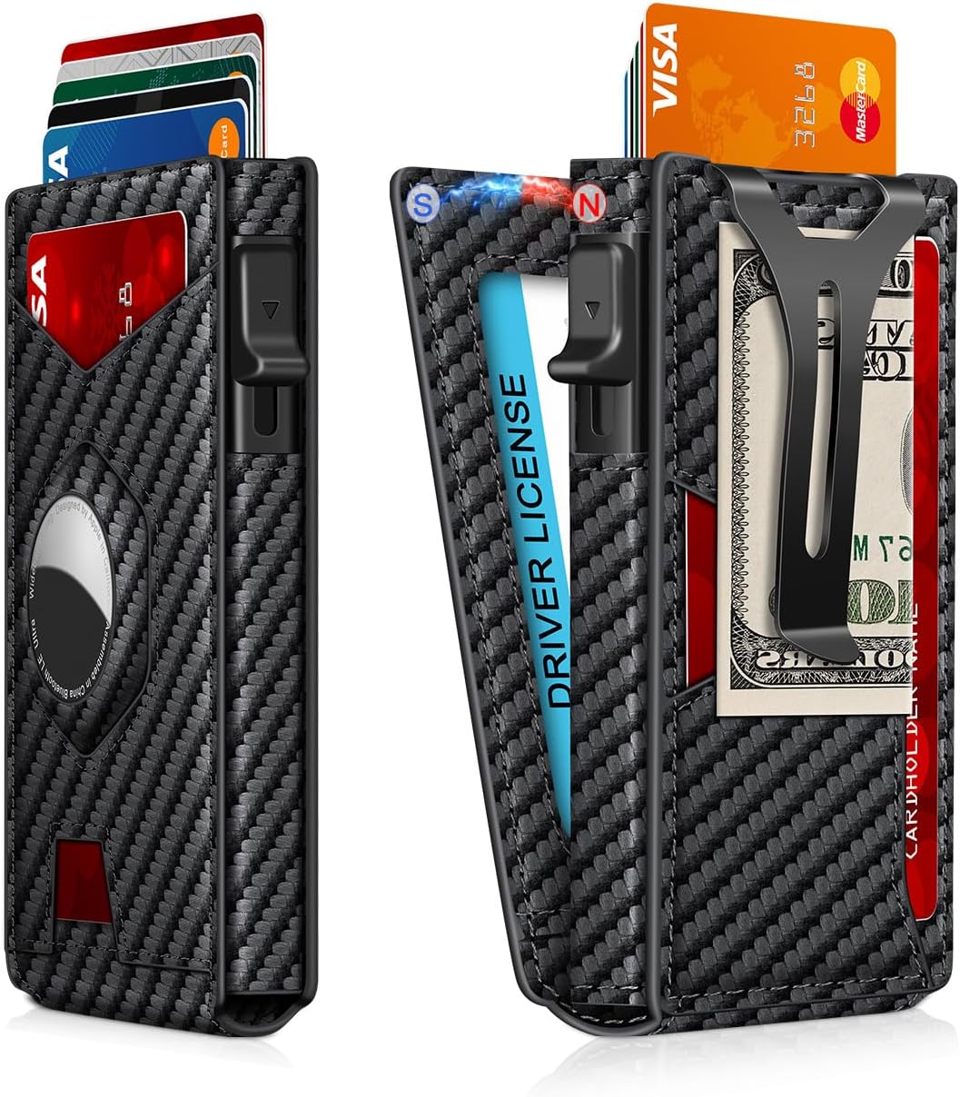 Airtag Wallet for Men Smart Minimalist Metal Wallet Pop-Up for 8-12 Cards