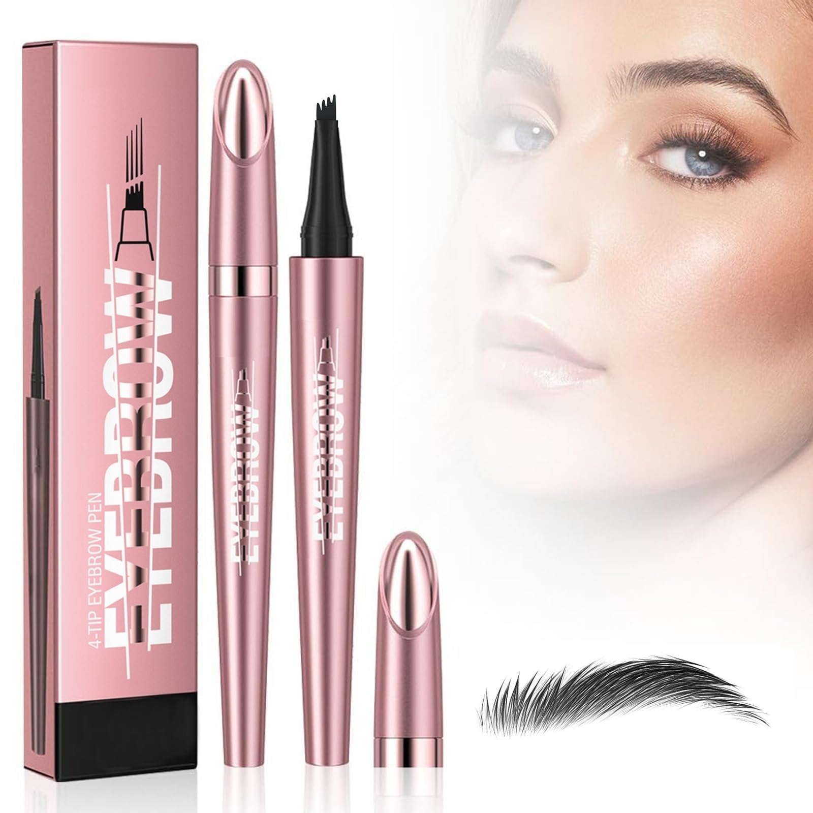 SANHIGHEND New 3D Micro Eyebrow Pencil with 4 Fork Tip Applicator, Waterproof Eyebrow Pencil for Natural Looking Brows (Black)