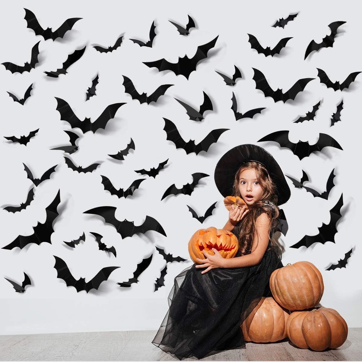 Décoration D'Halloween Chauve-souris 3D - Autocollant Mural En PVC Noir