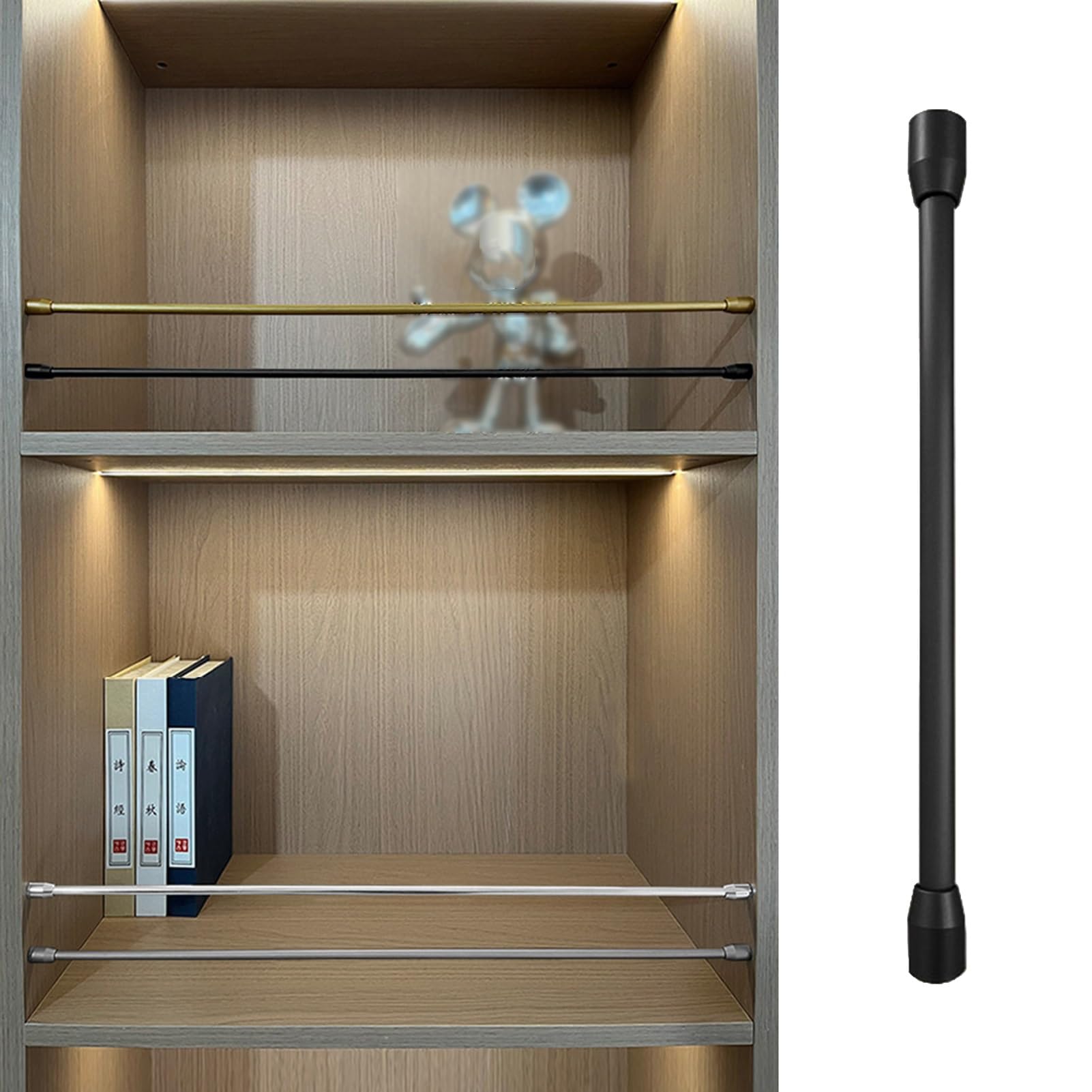 MESCXTY 0.3" Aluminum Round Tube Railing Rods Hardware for Shelves, Closet Front Fence Decorative Pole, Sturdy Shelf Guardrail Stopper Glass Display Cabinet and Rail(Black-8 Pack,16in/41cm)