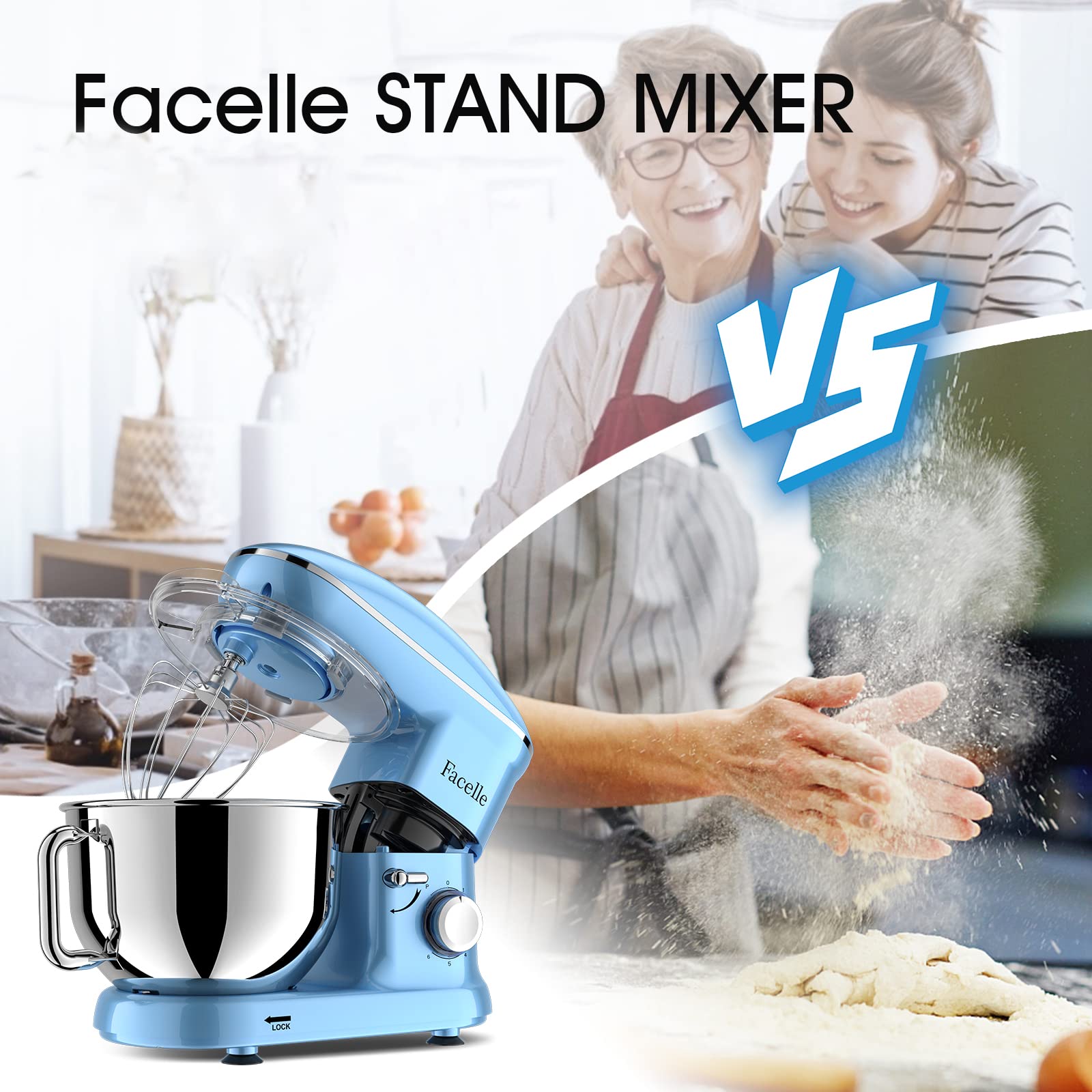 Facelle Stand Mixer, 1500W 6Speed TiltHead Food Mixers Cake Mixer