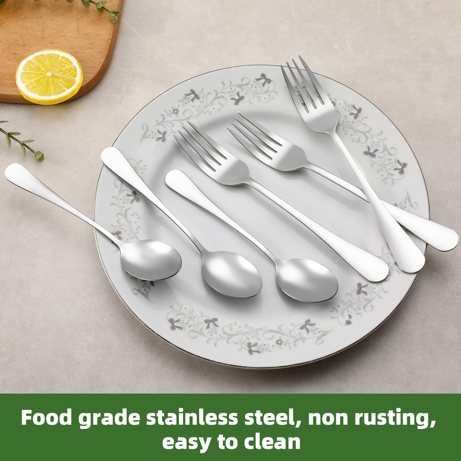 Juego de cubiertos de 24 tenedores y cucharas de acero inoxidable de grado alimenticio para el hogar, cocina y restaurante, 12 tenedores de cena (8 pulgadas) y 12 cucharaditas (6.7 pulgadas), pulido 3