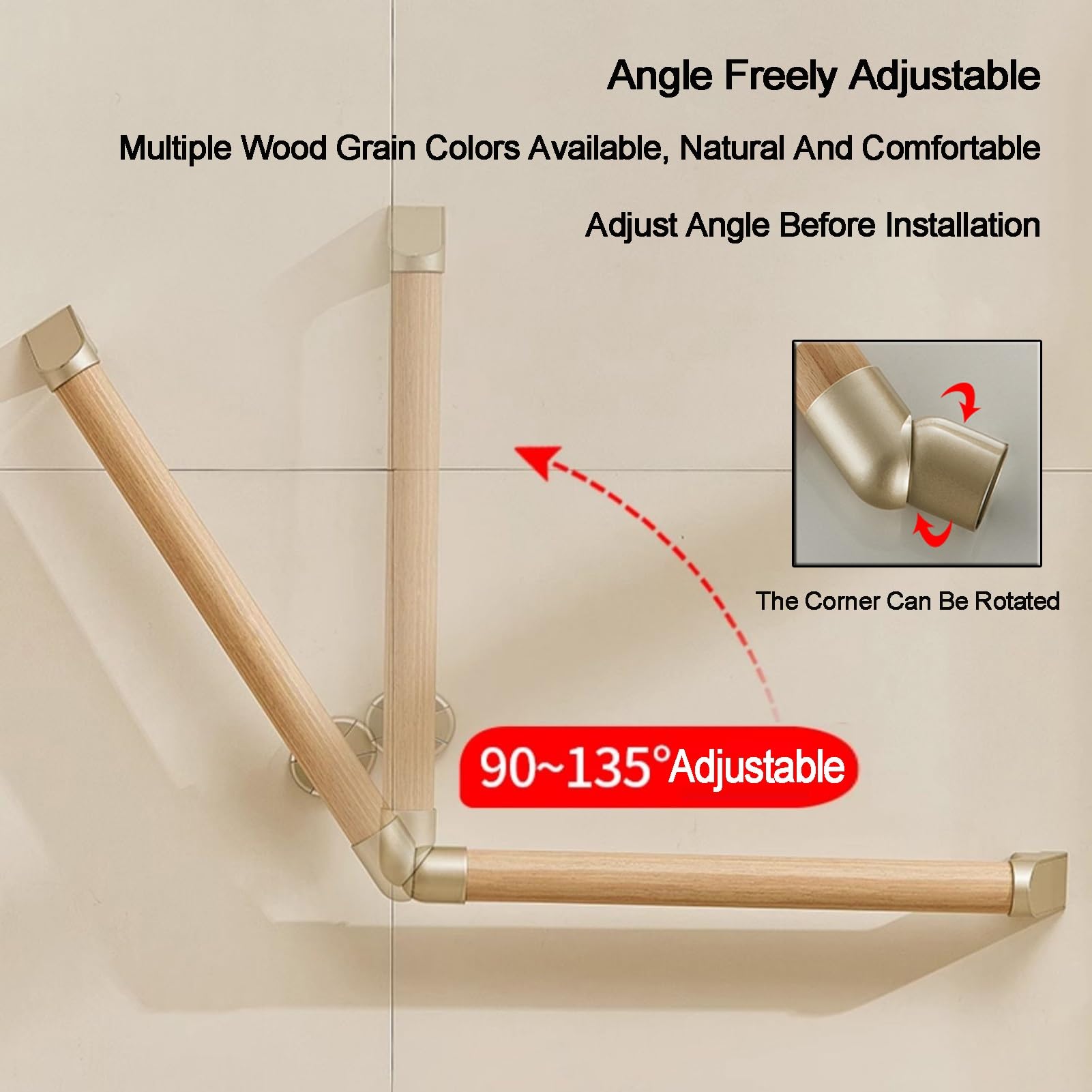 Barra de agarre para baño, barra de seguridad en forma de L para ducha e inodoro para apoyo de ancianos, ideal para bañeras, duchas, escaleras y cocinas (construcción resistente)