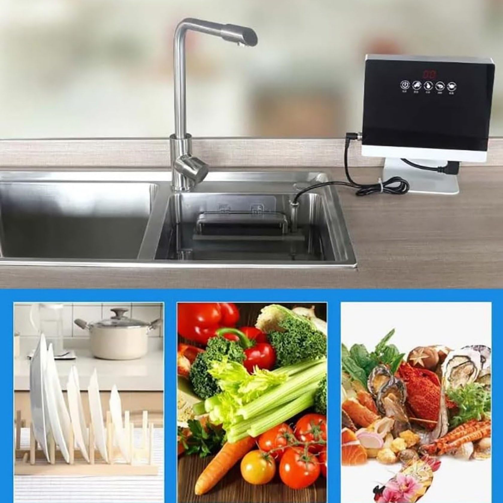 Lavastoviglie A Ultrasuoni Portatile da 380 W, Lavapiatti per Lavello, Lavatrice A Ultrasuoni per Verdure con Controllo Touch, per Stoviglie, Frutta, Frutti di Mare E Verdure