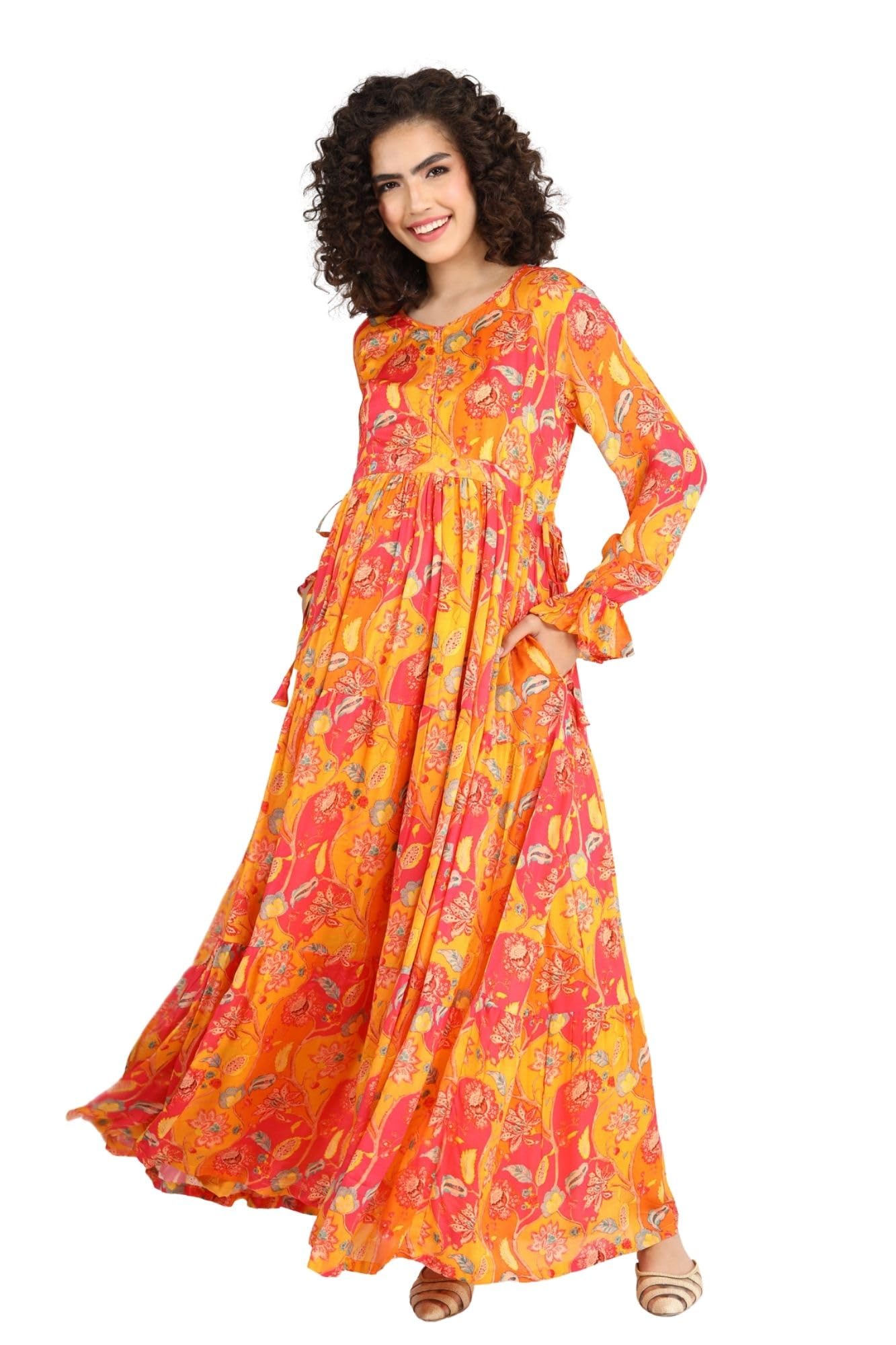 Pumpkin Red Maternity & Nursing Layer Dress for Women-image-11