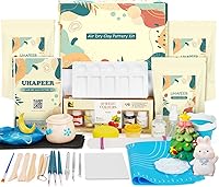 UHAPEER Air Dry Clay Kit for Adults & Beginners: Complete Pottery Set with 3lbs Clay, Tools, Paints, Varnish, Guide & Video - Ideal Arts Crafts Gift