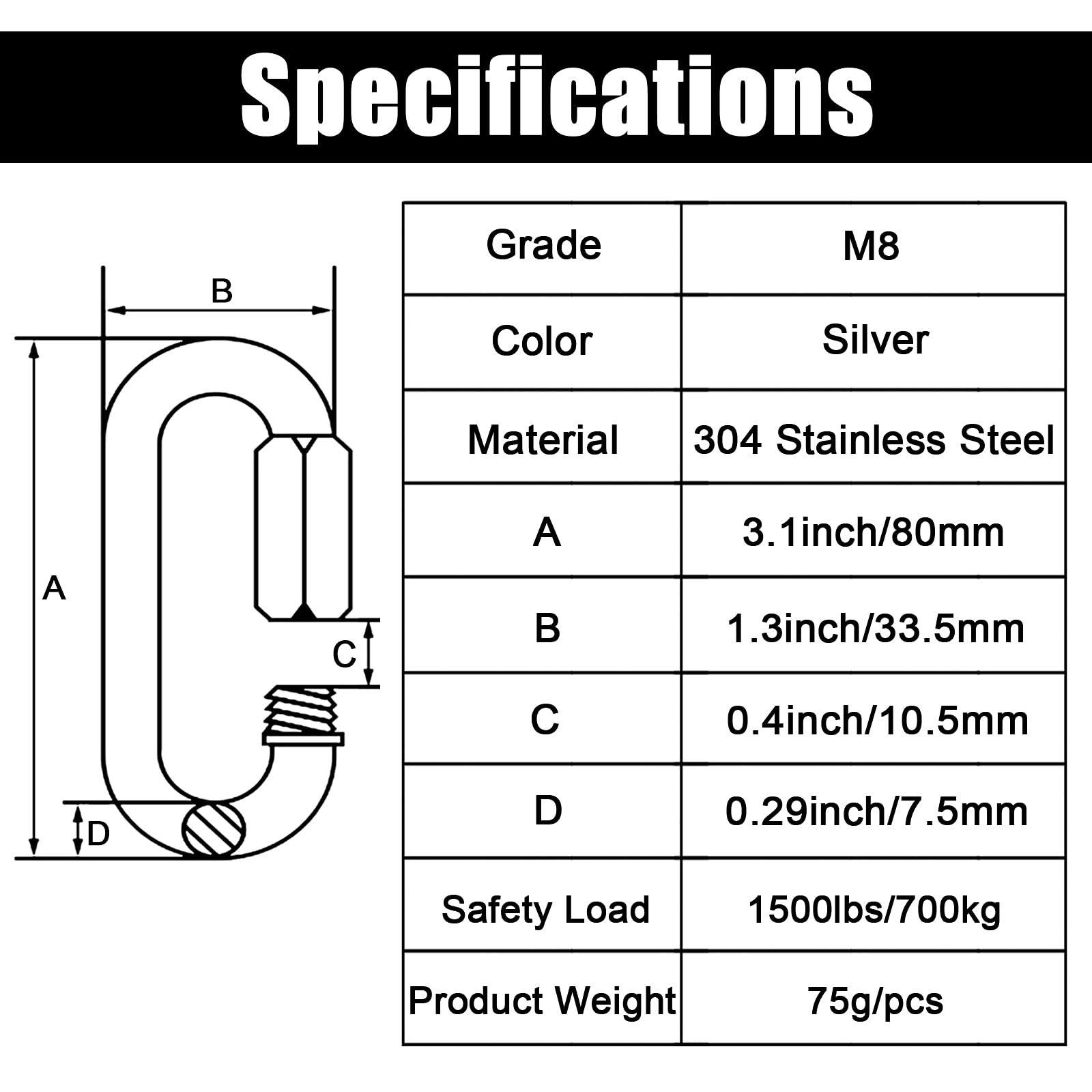 Heavy Duty Carabiner Chain Links - 1500LB Capacity -5 Heavy Duty Carabiner Chain Links - 1500LB Capacity -5