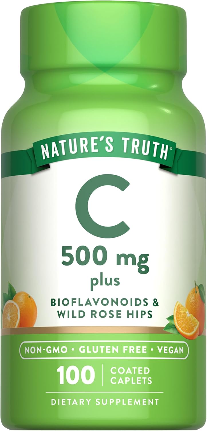 Nature’s Truth Vitamin C with Rose Hips and Bioflavonoids | 500mg | 100 Caplets | Vegan, Non-GMO & Gluten Free Nature’s Truth Vitamin C with Rose Hips and Bioflavonoids | 500mg | 100 Caplets | Vegan, Non-GMO & Gluten Free