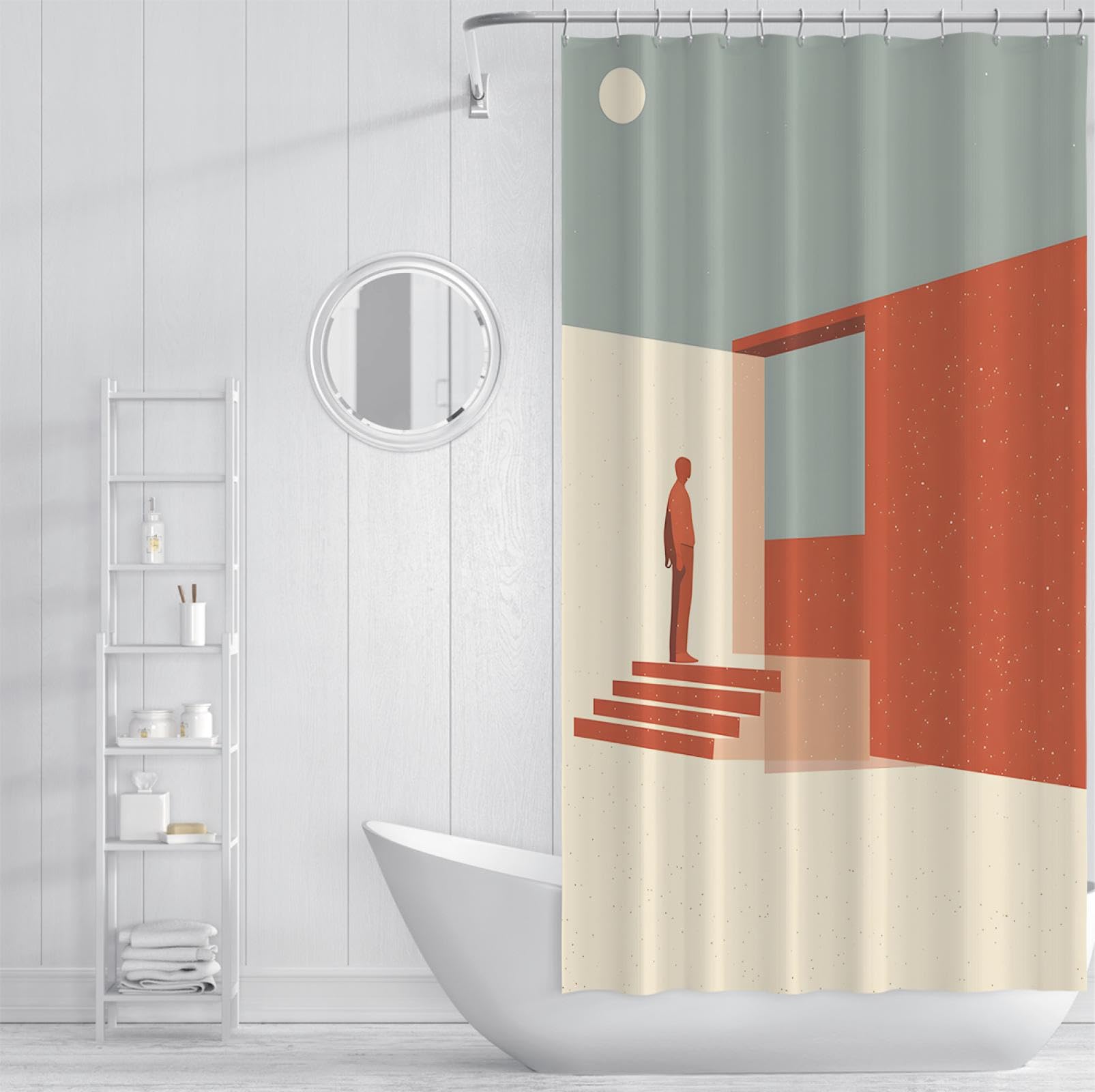 Minimalisme Nordique Rideaux de Douche Motif géométrique tridimensionnel Rideau de Salle de Bain Tissu imperméable Lavable en Machine avec des Crochets 200 x 200 cm