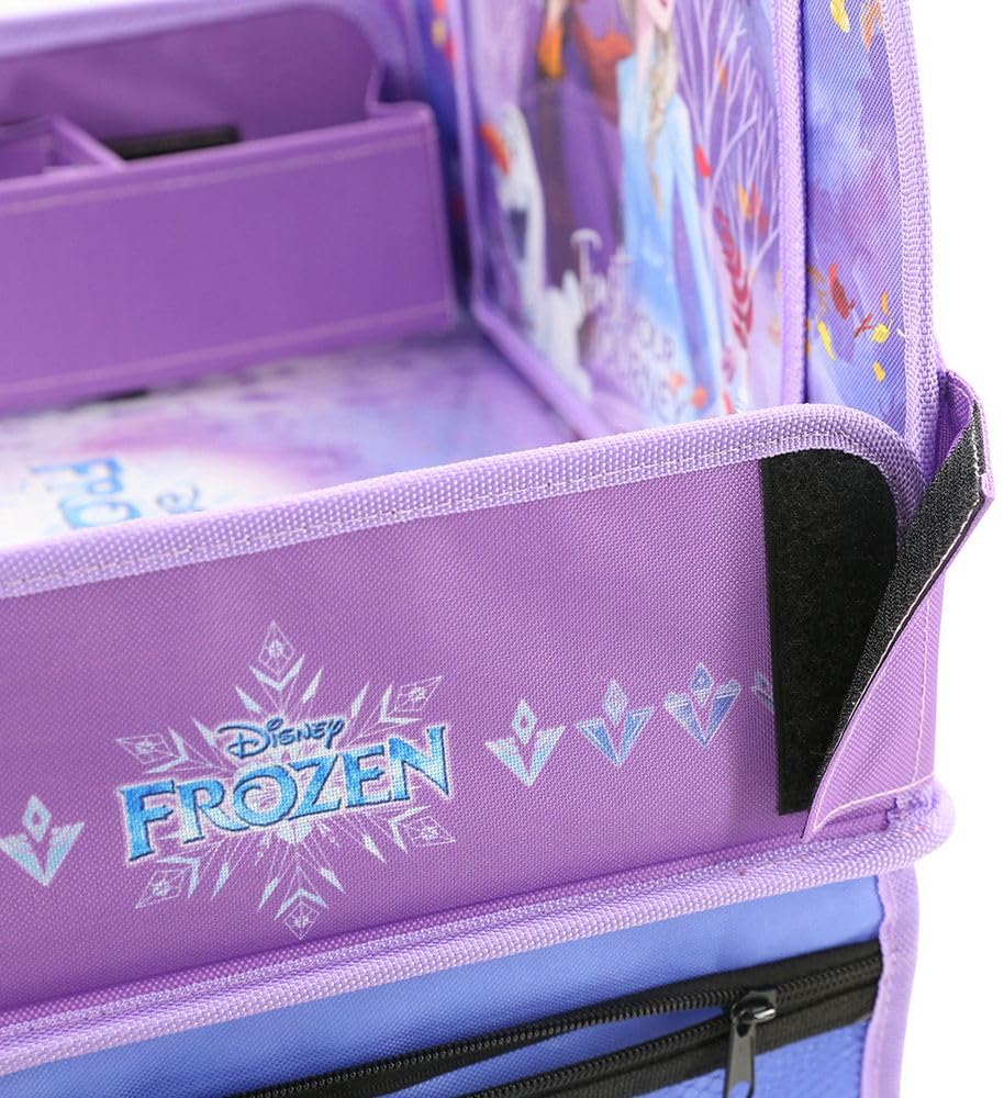 Tataway Disney Reine des Neiges Table de Voyage Auto - Plateau Fille avec Graphiques Elsa Anna Olaf - Confortable et réglable - Table avec Poches de Rangement - Étagère Multifonction pour Dessins et