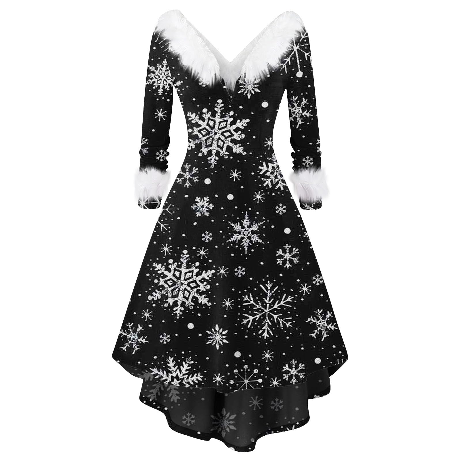 Damen Weihnachtskleid Festlich Weihnachts Kleid V-Ausschnitt Kleider | Weihnachtse A Linien Hochzeit Abendkleider Entwürfe Langen Ärmeln Patchwork Tunika-Kleid