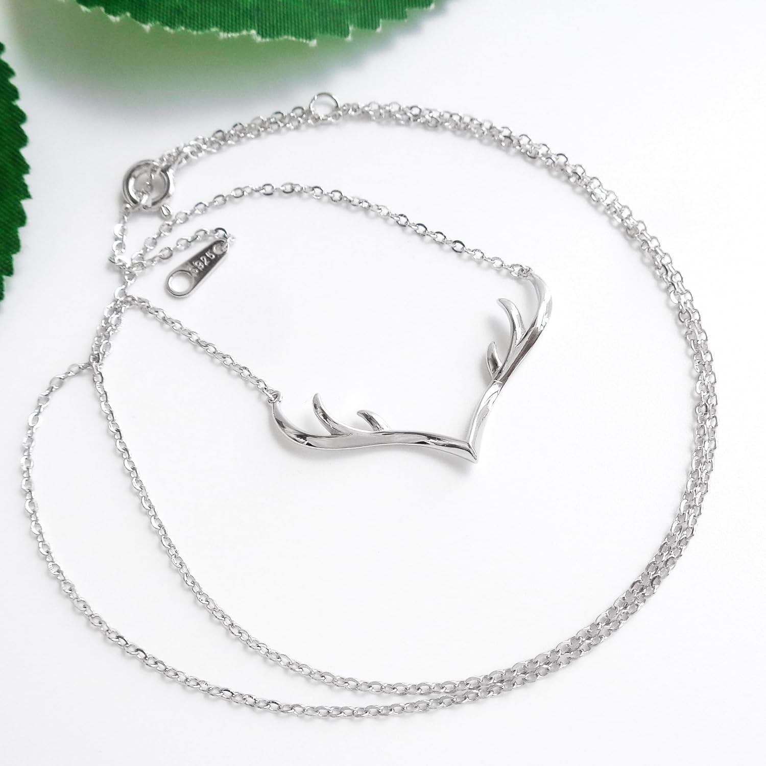925 Sterling Silver White Gold Plated Fashion Deer Antlers Necklace Pendant 15"-17", WK99007 - Image 3